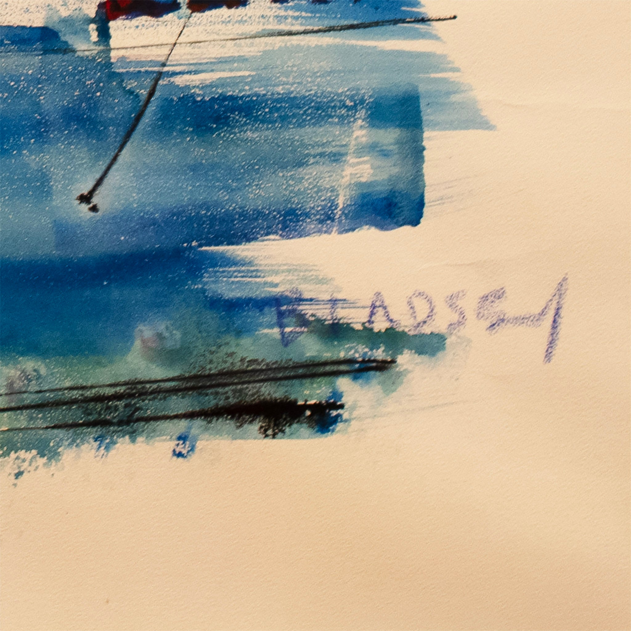 Original Alfred Birdsey Bermuda Coastal Watercolor – Pink Houses & Turquoise Sea