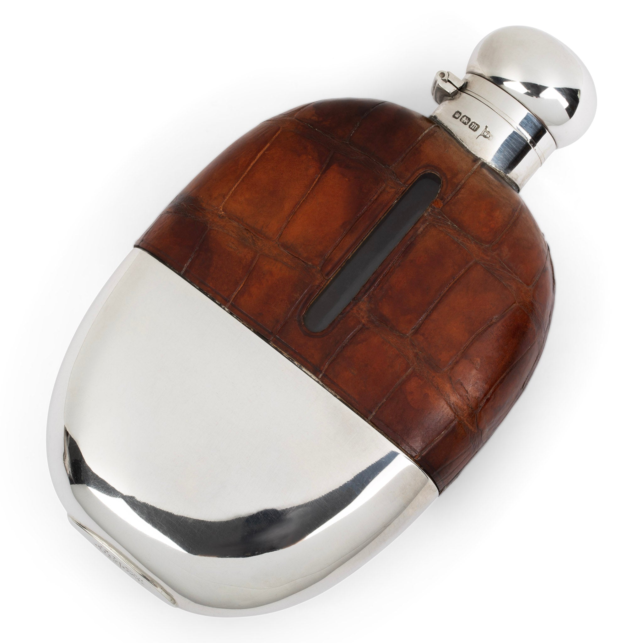 Walker & Hall Sterling and Crocodile Hip Flask