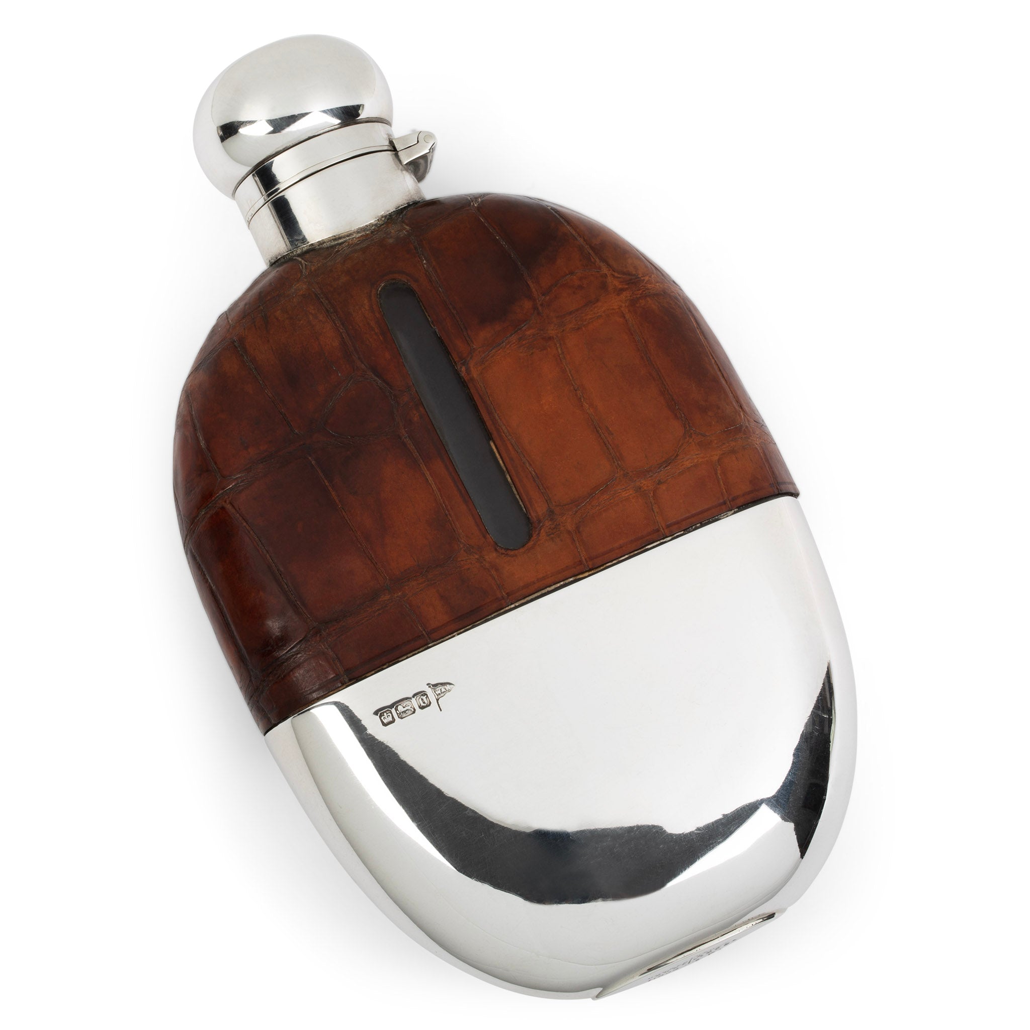 Walker & Hall Sterling and Crocodile Hip Flask