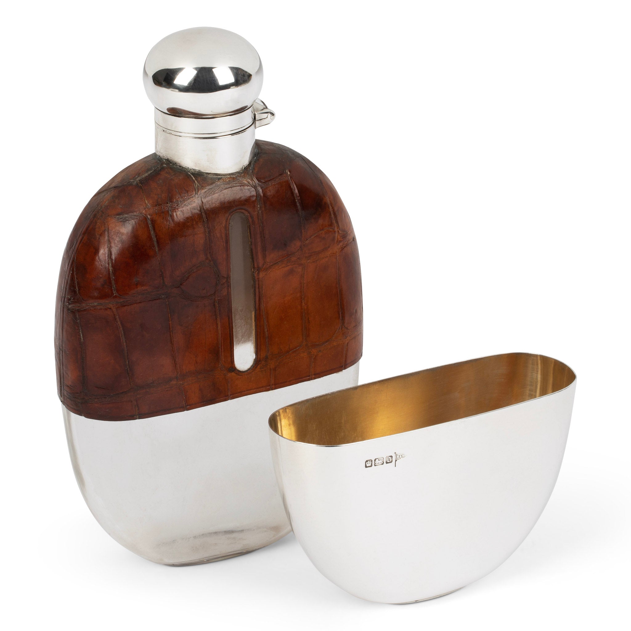 Walker & Hall Sterling and Crocodile Hip Flask