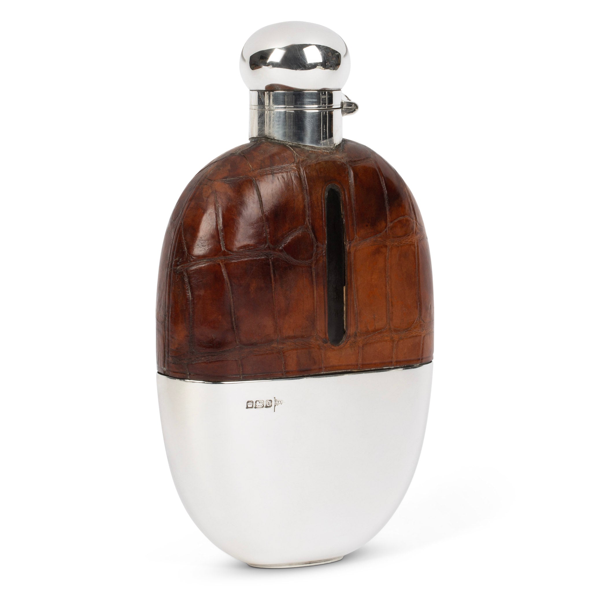 Walker & Hall Sterling and Crocodile Hip Flask