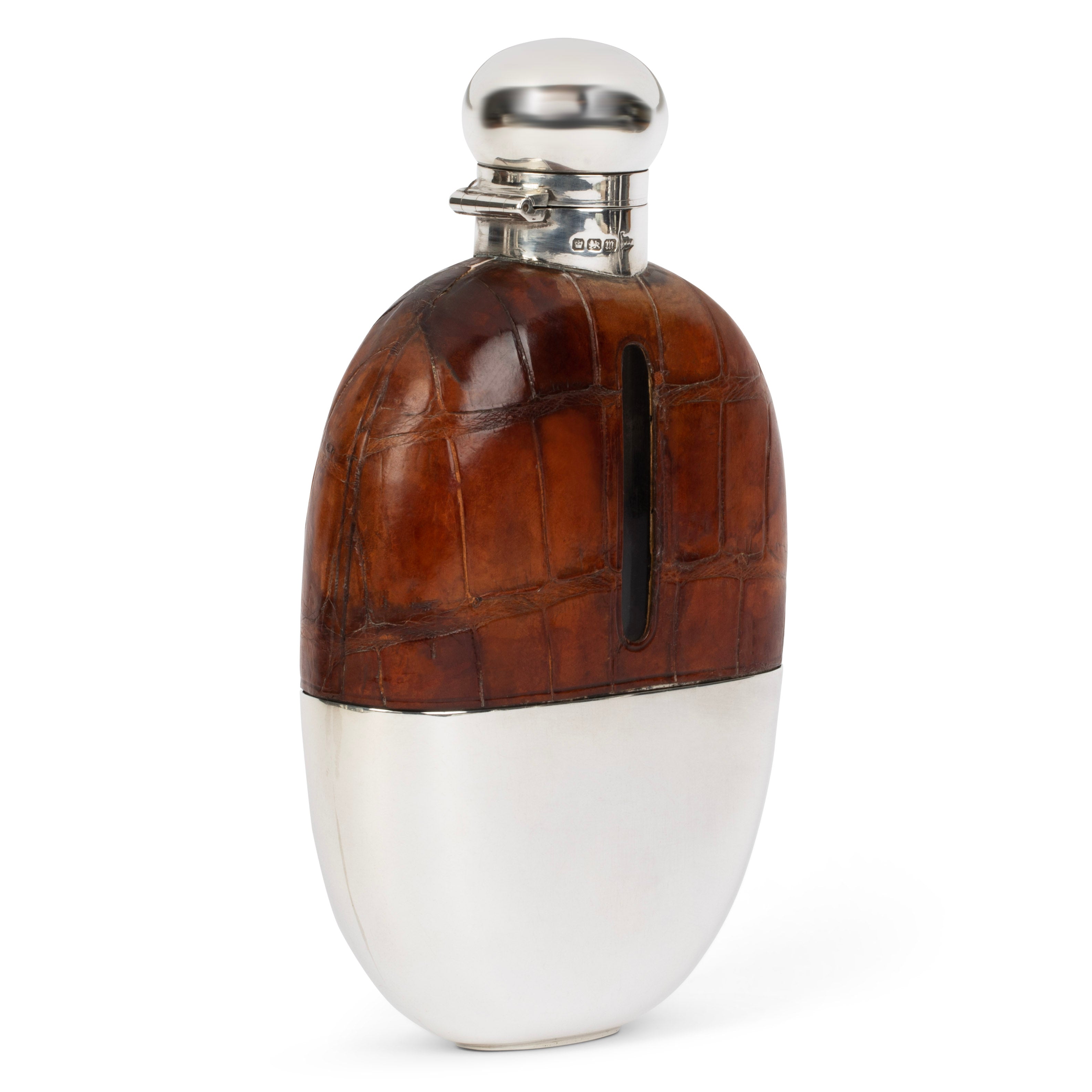 Walker & Hall Sterling and Crocodile Hip Flask