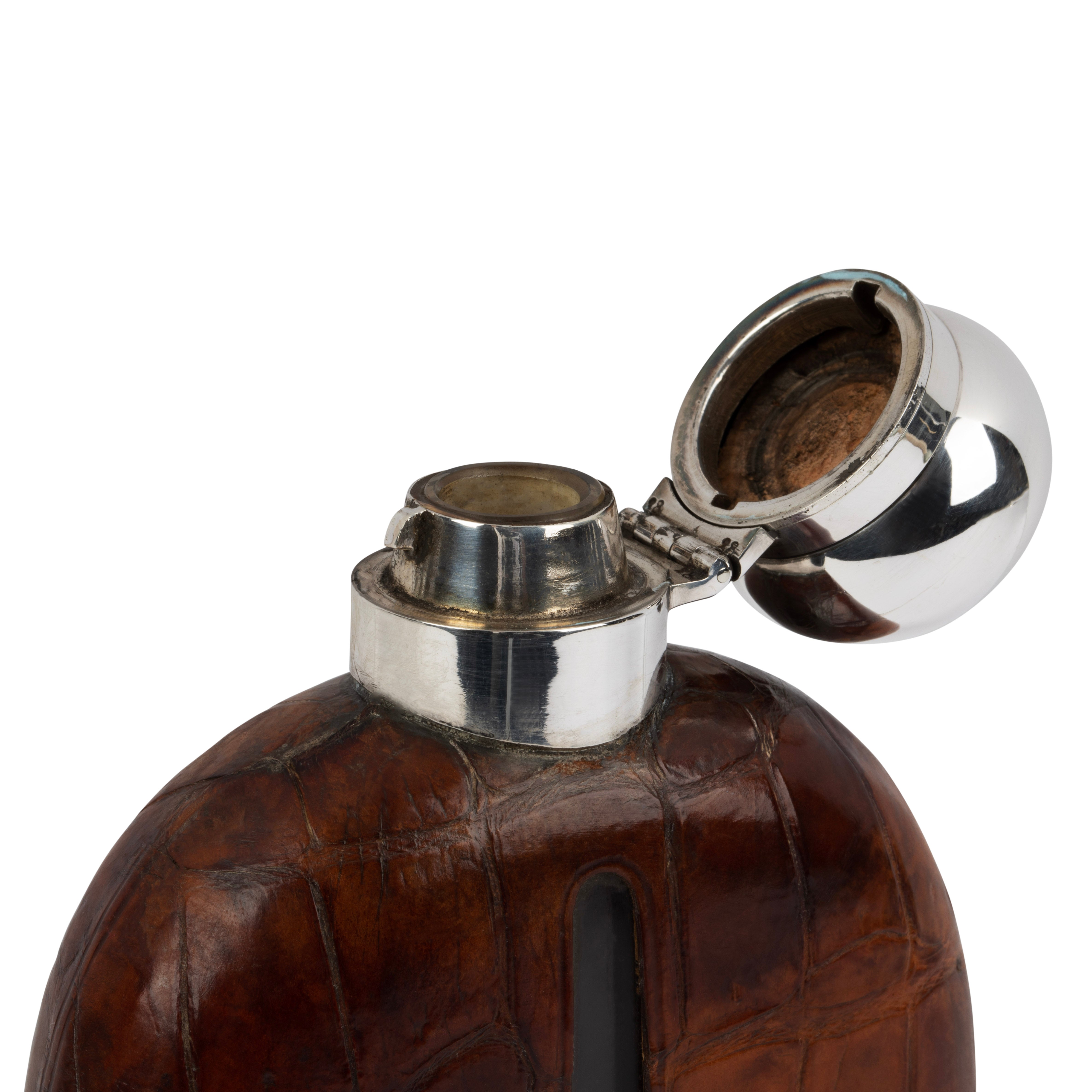 Walker & Hall Sterling and Crocodile Hip Flask