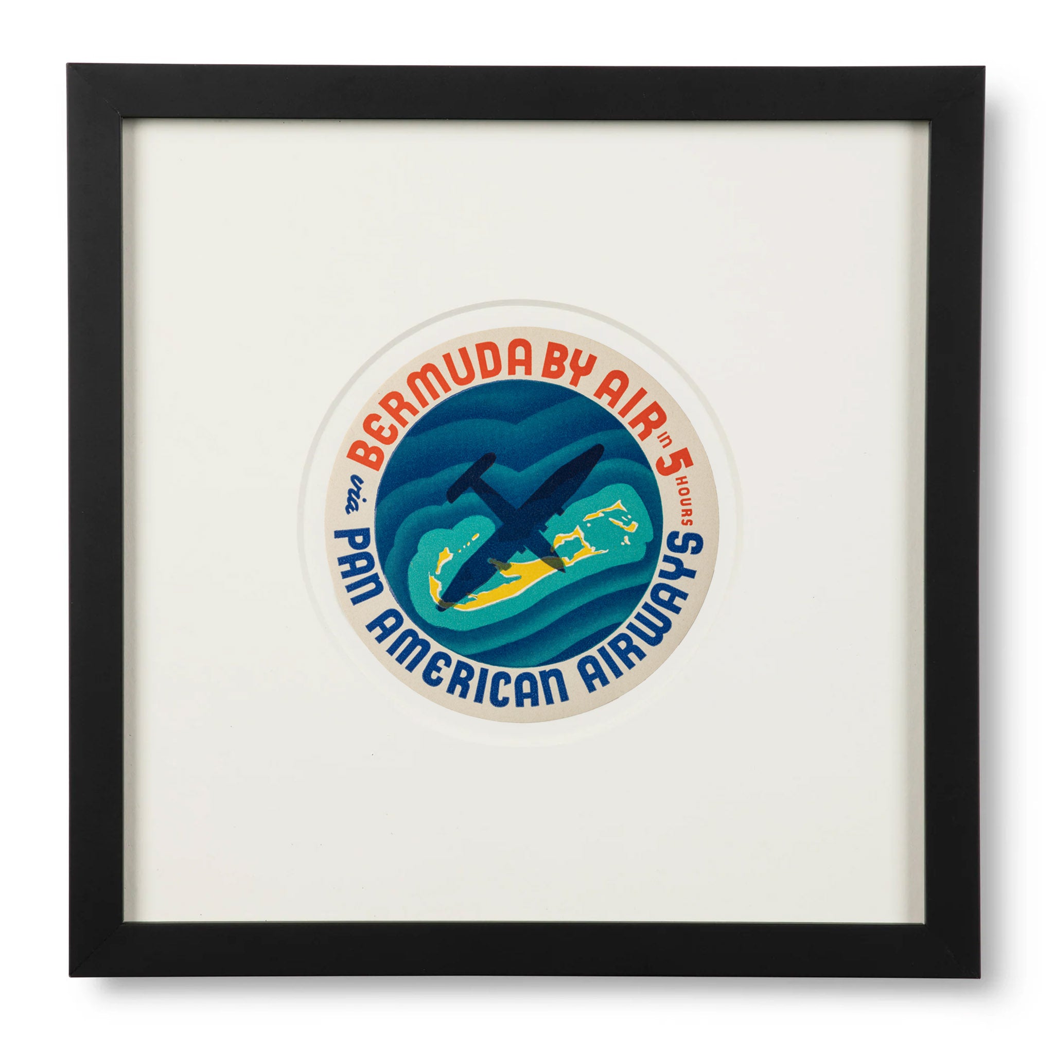 Framed Bermuda by Air Pan American Luggage Label