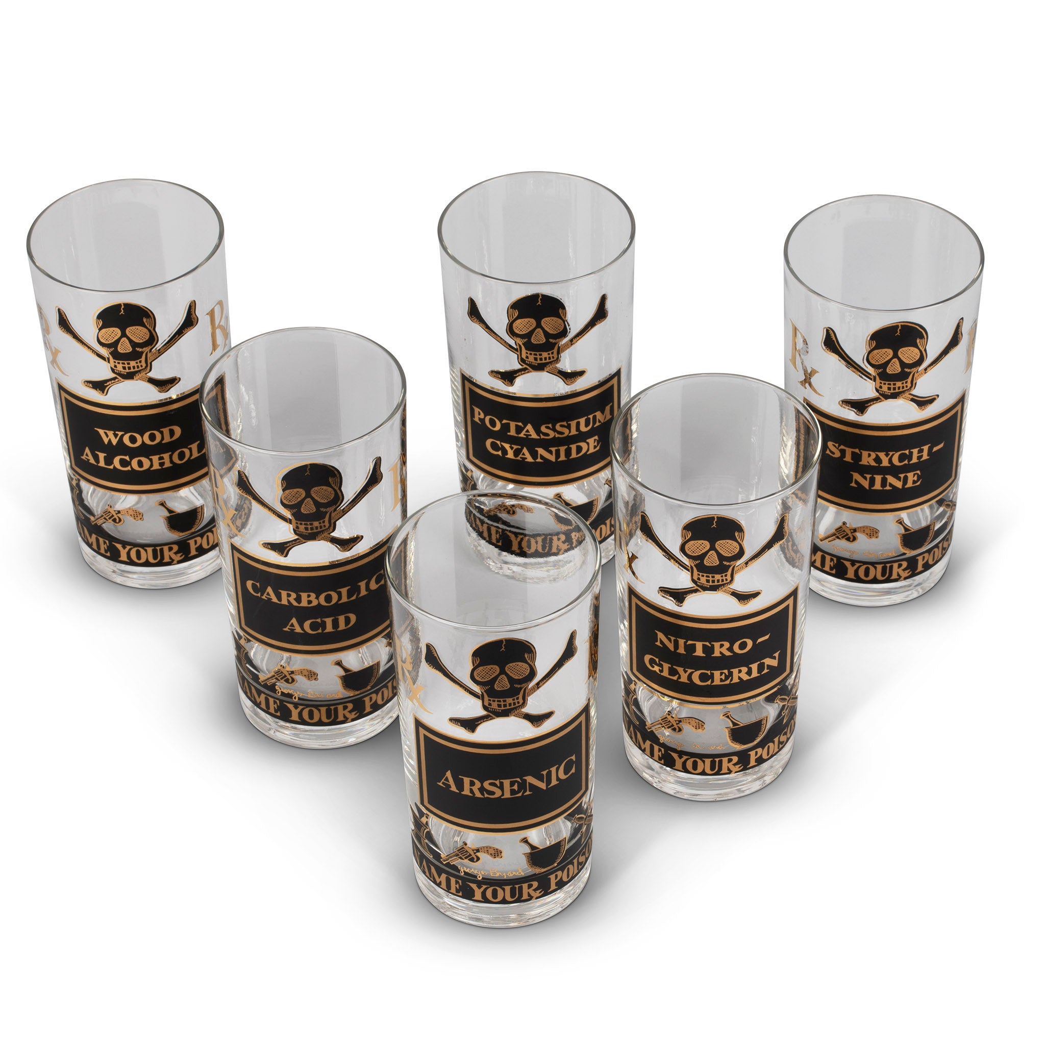 Georges Briard "Name Your Poison" Highball Glass Set