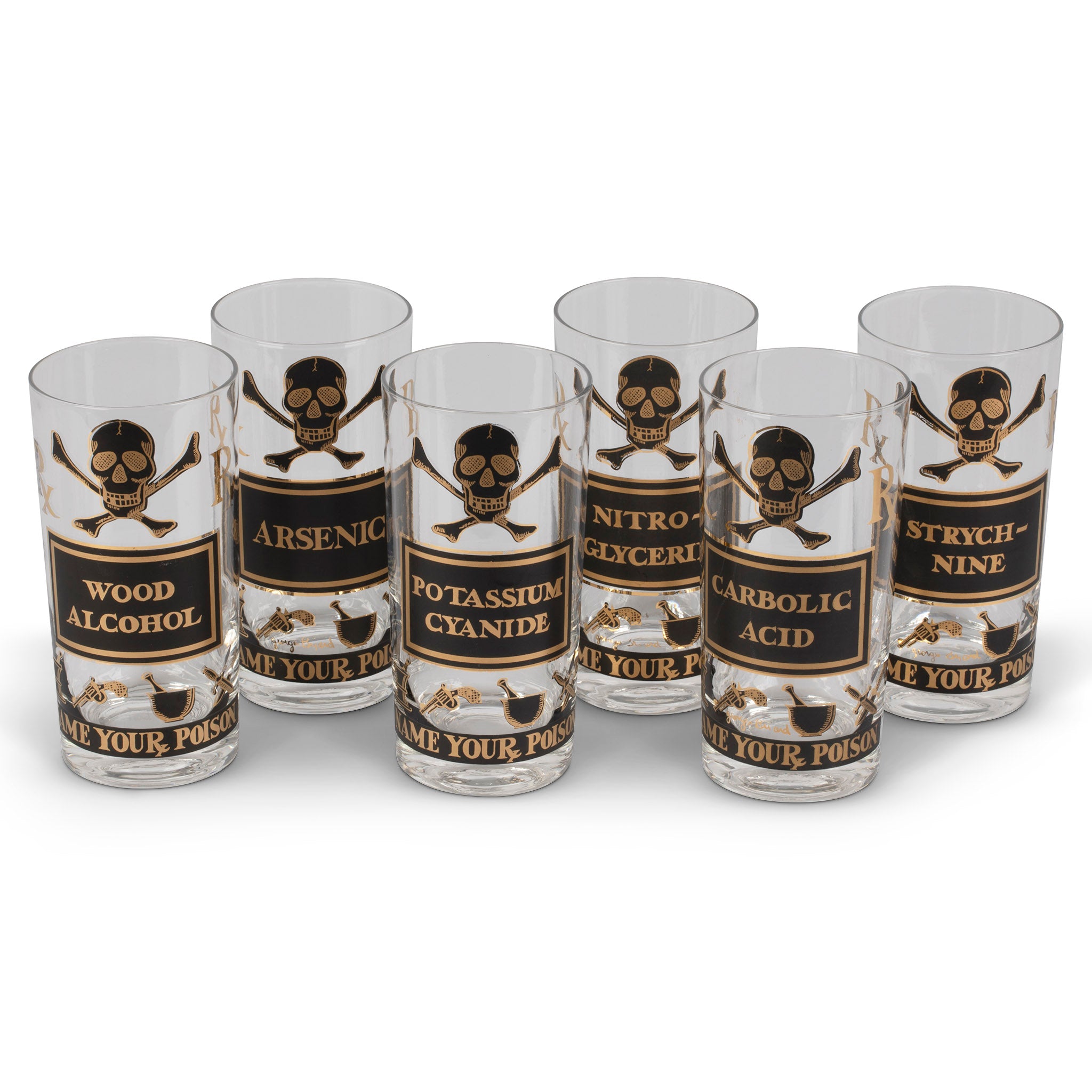 Georges Briard "Name Your Poison" Highball Glass Set