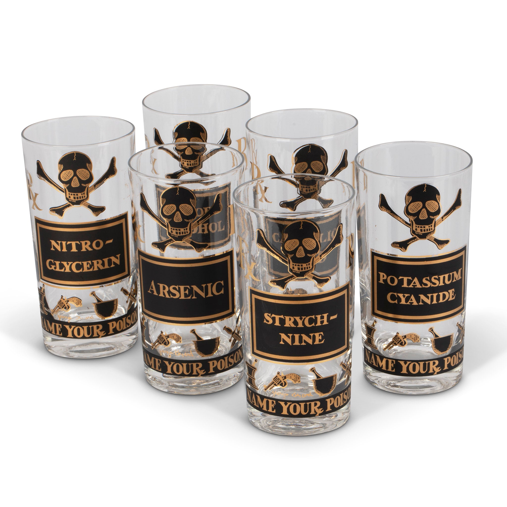 Georges Briard "Name Your Poison" Highball Glass Set