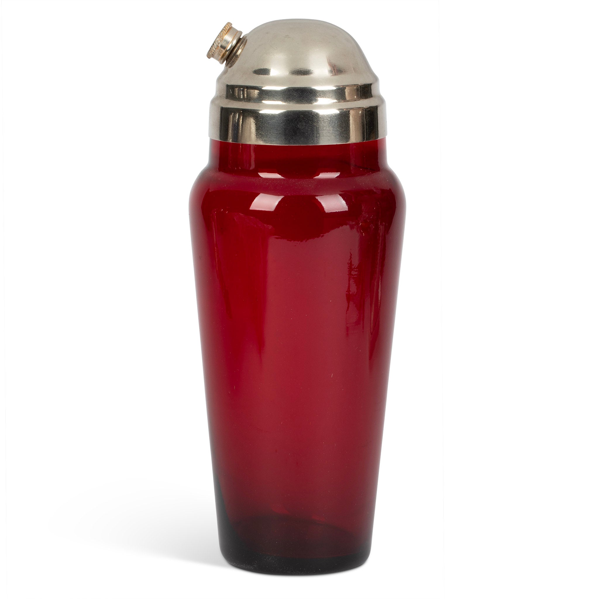 Vintage Ruby Glass Cocktail Shaker with Nickel Silver Top