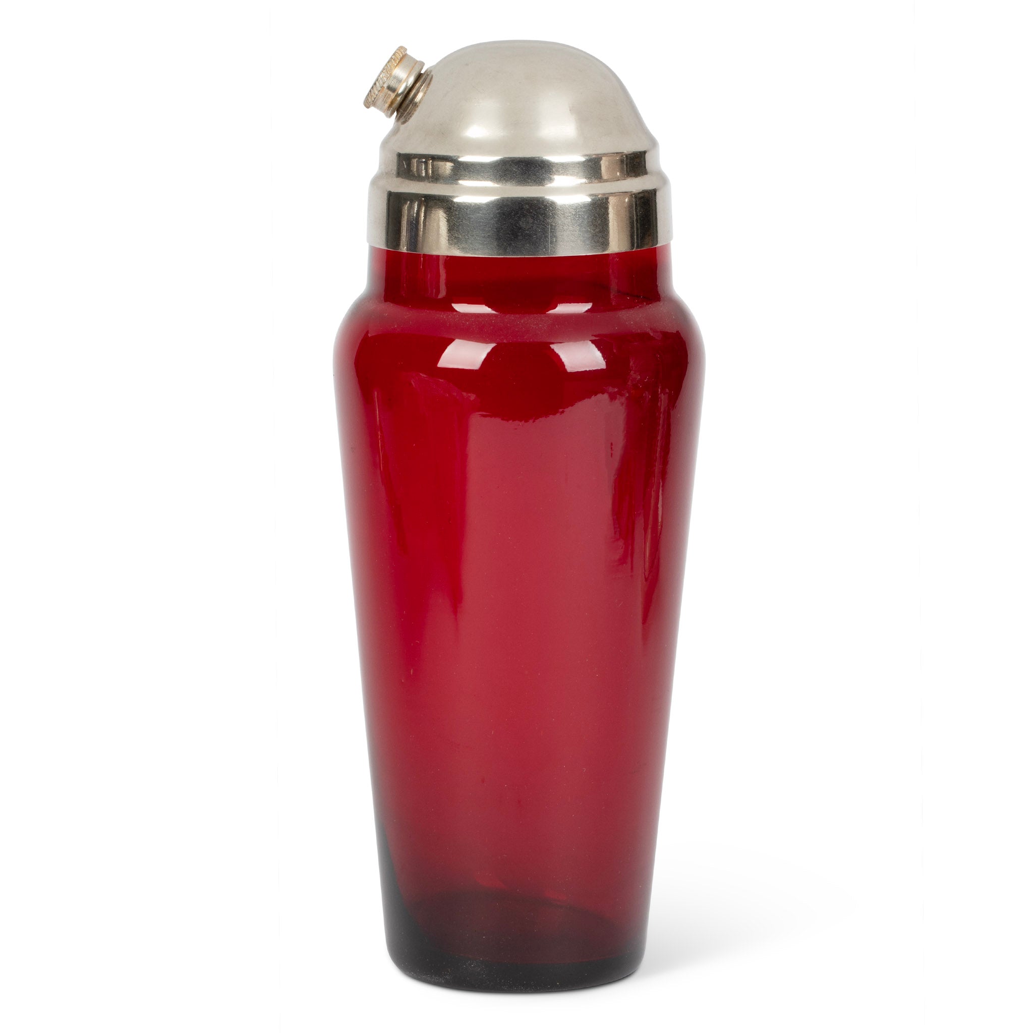 Art Deco Chrome & Ruby Glass Cocktail Shaker