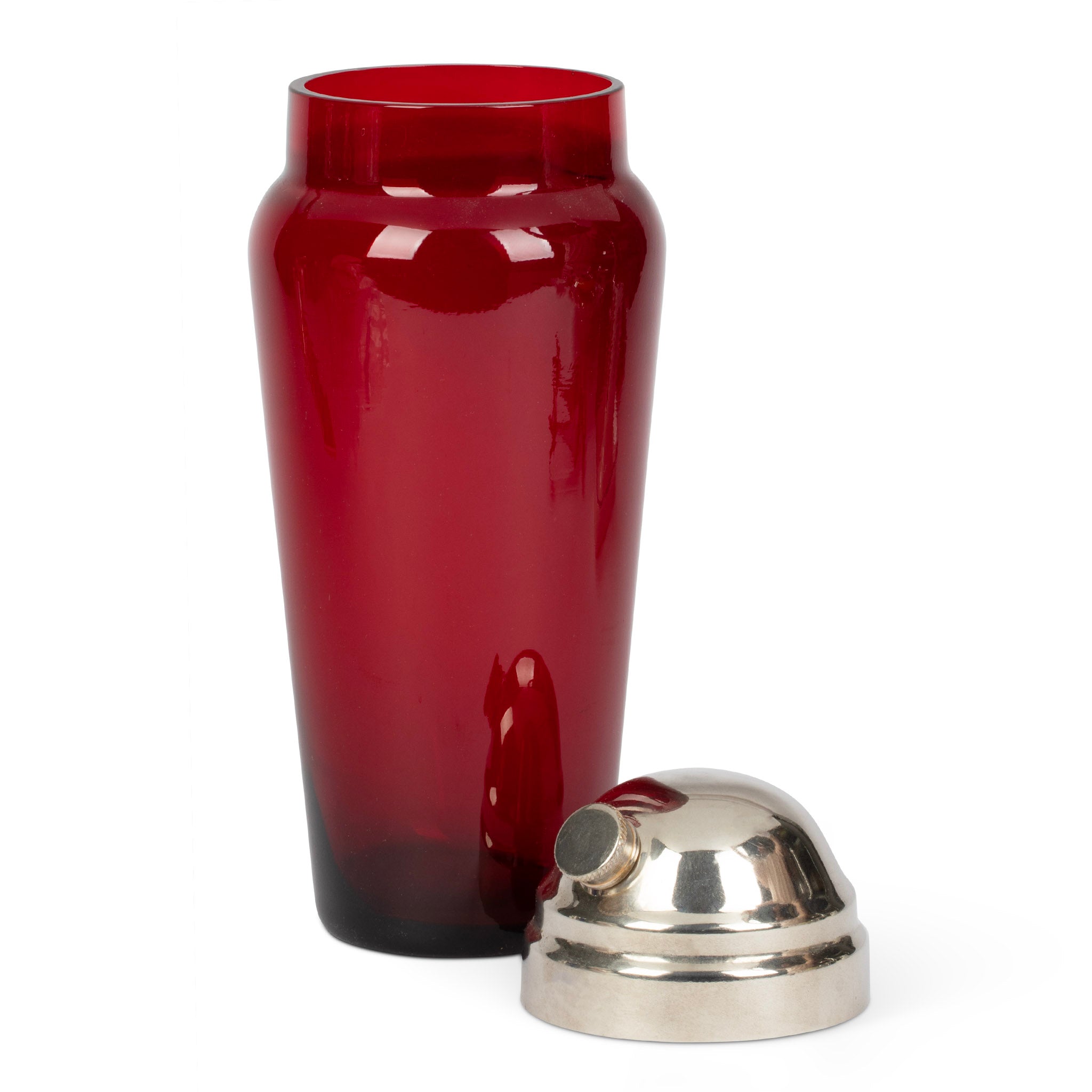 Art Deco Chrome & Ruby Glass Cocktail Shaker