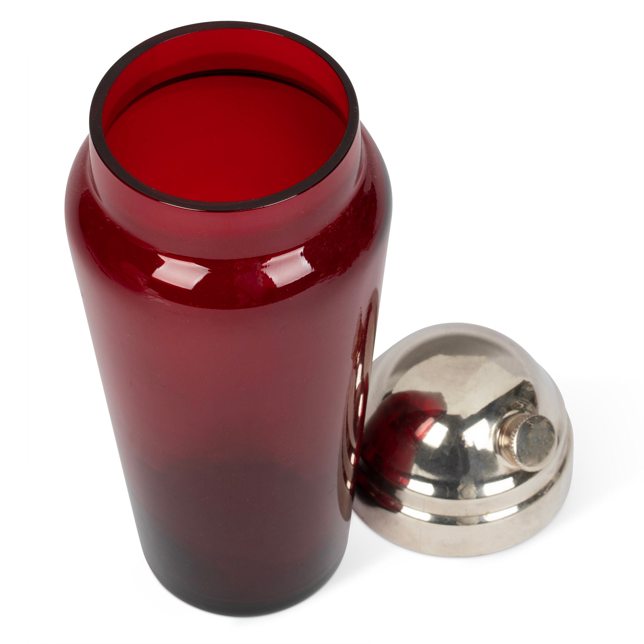 Art Deco Chrome & Ruby Glass Cocktail Shaker