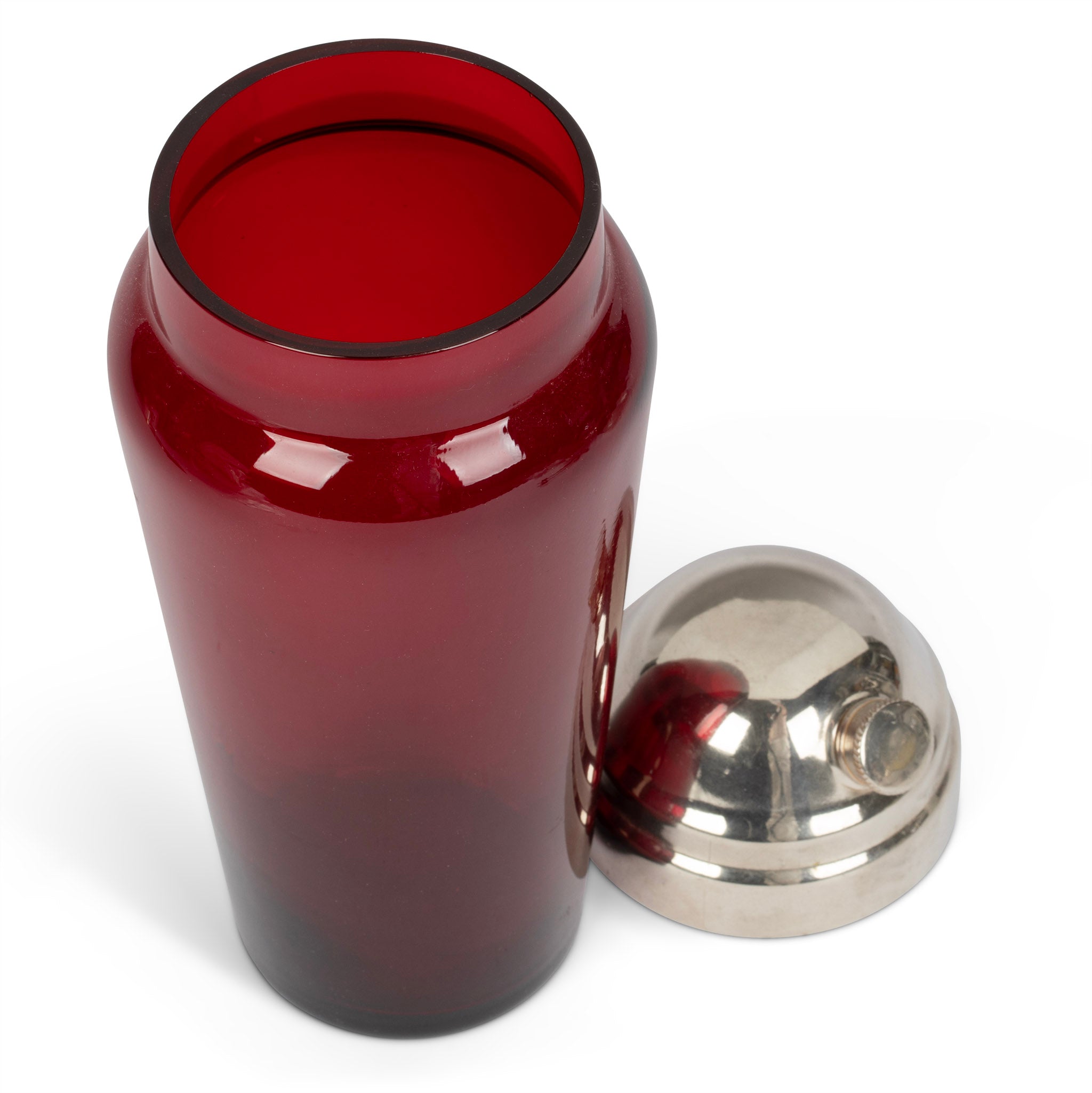 Vintage Ruby Glass Cocktail Shaker with Nickel Silver Top