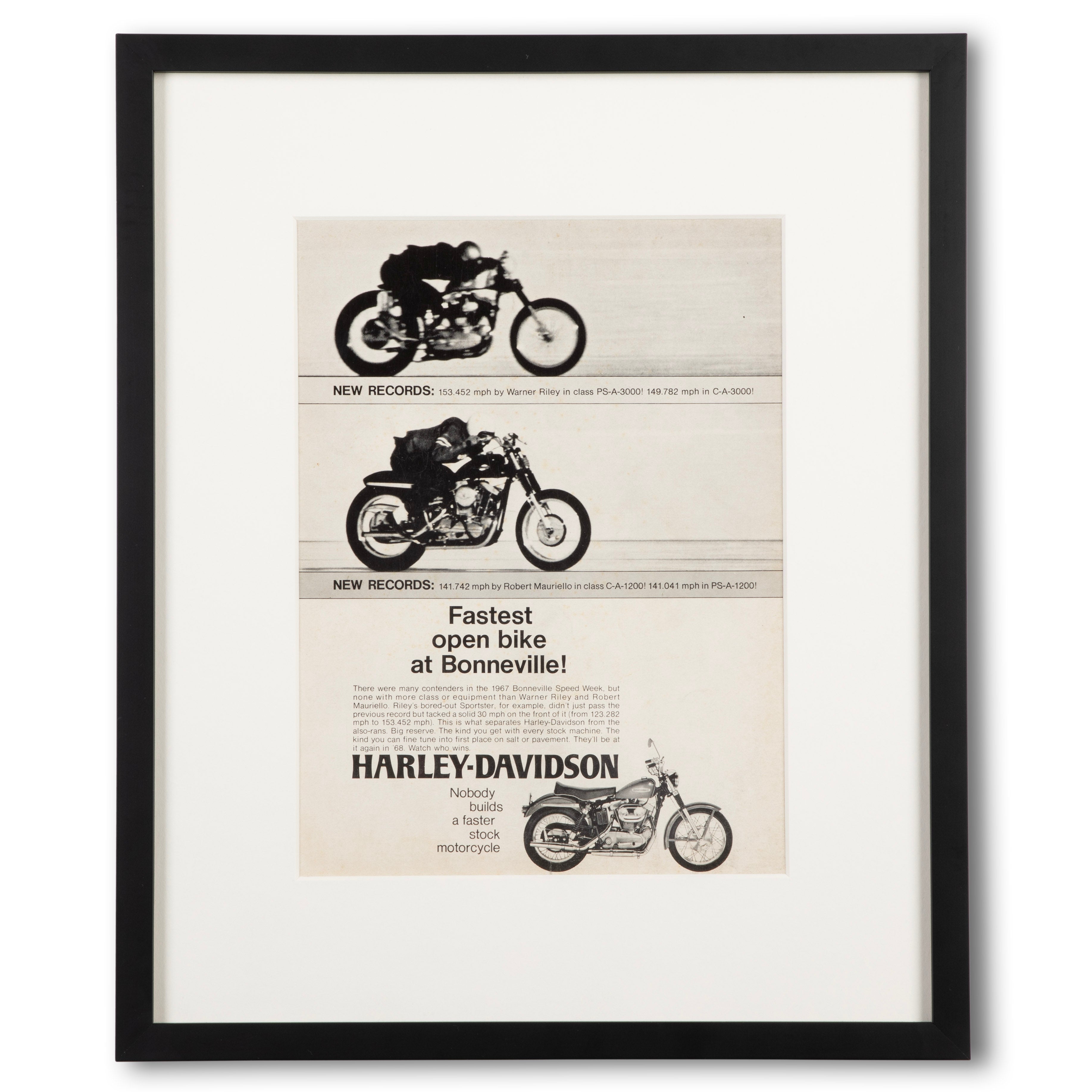 Framed Harley-Davidson Fastest Bike at Bonneville Advertisement