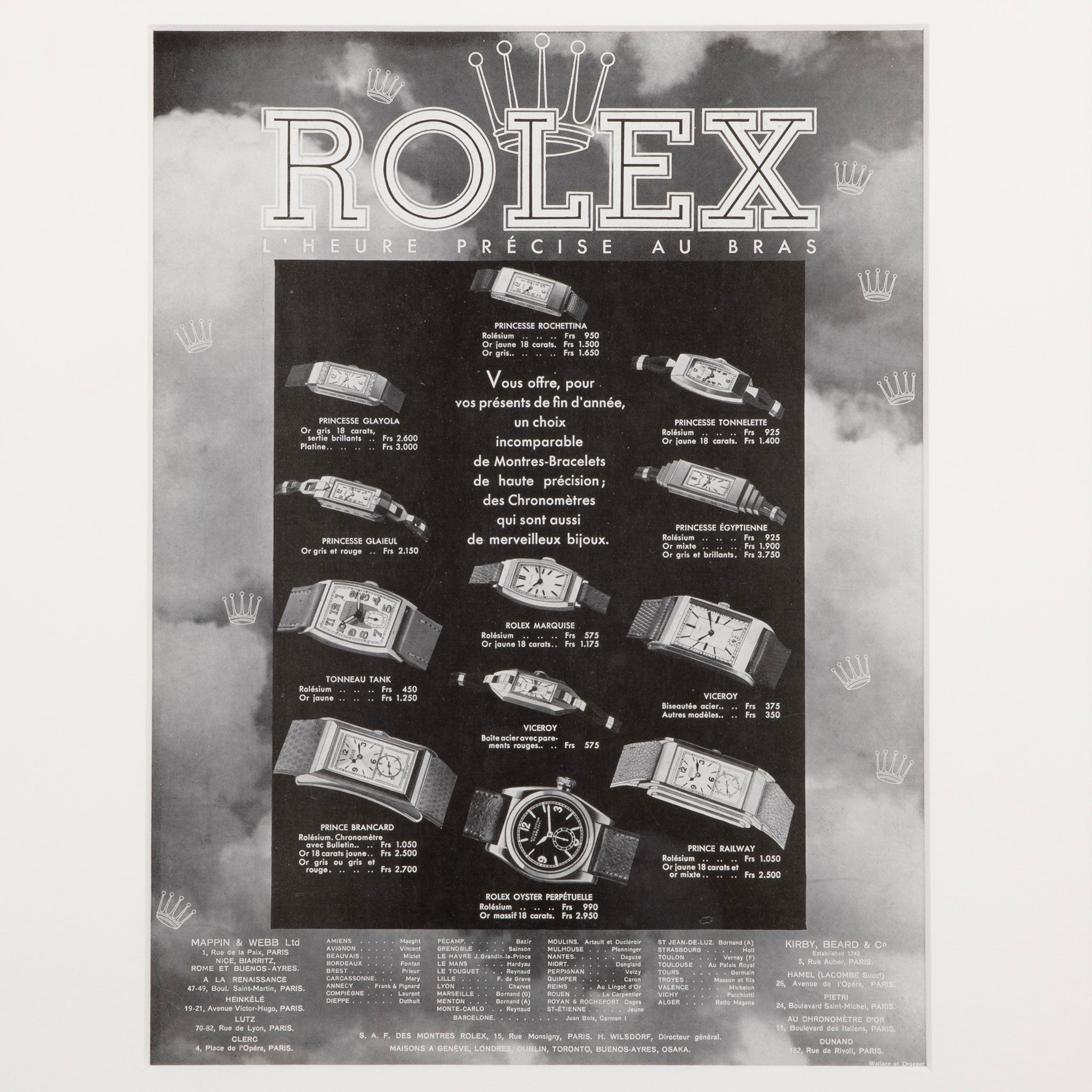 Framed Vintage Rolex Precise Time Advertisement
