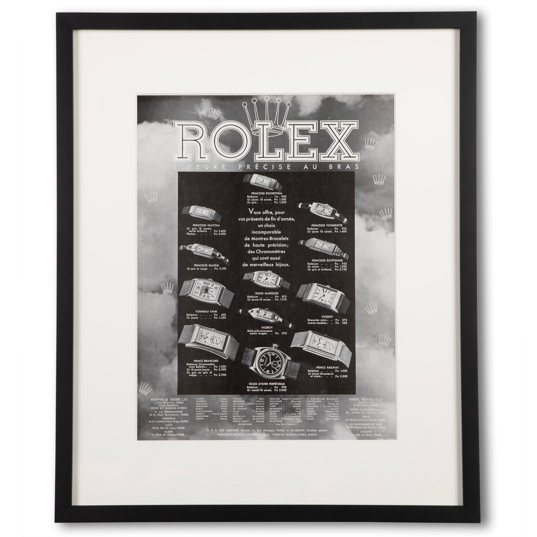 Framed Vintage Rolex Precise Time Advertisement 