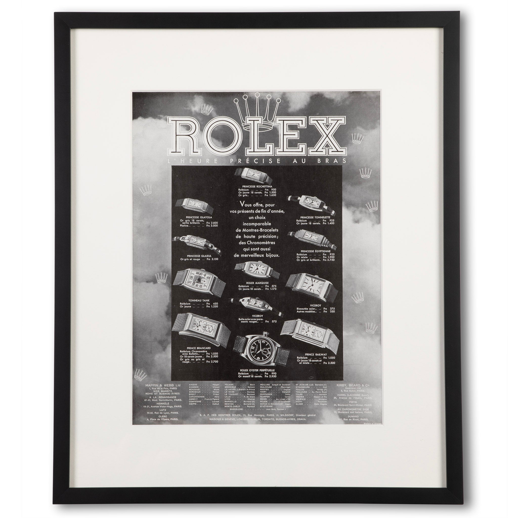 Framed Vintage Rolex Precise Time Advertisement