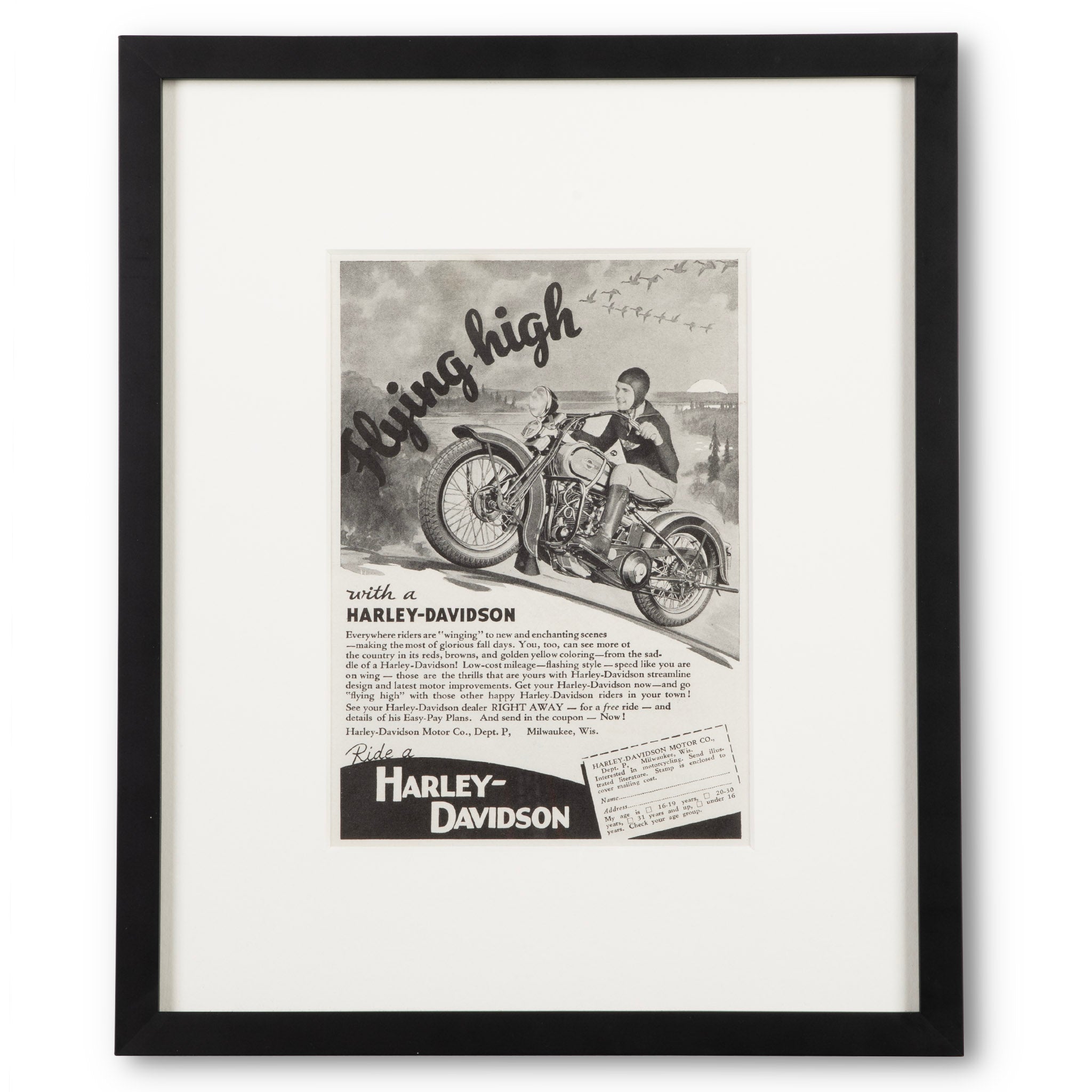 Framed Harley-Davidson Flying High Advertisement