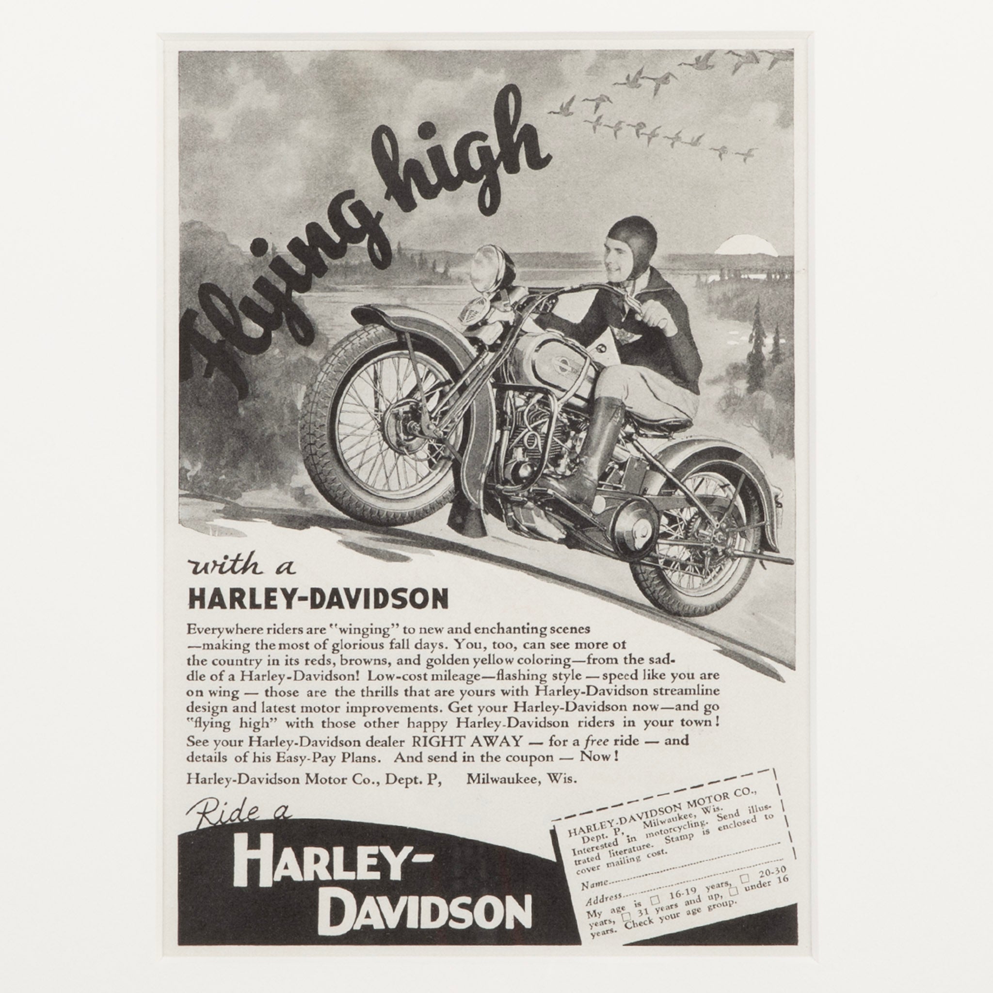 Framed Harley-Davidson Flying High Advertisement