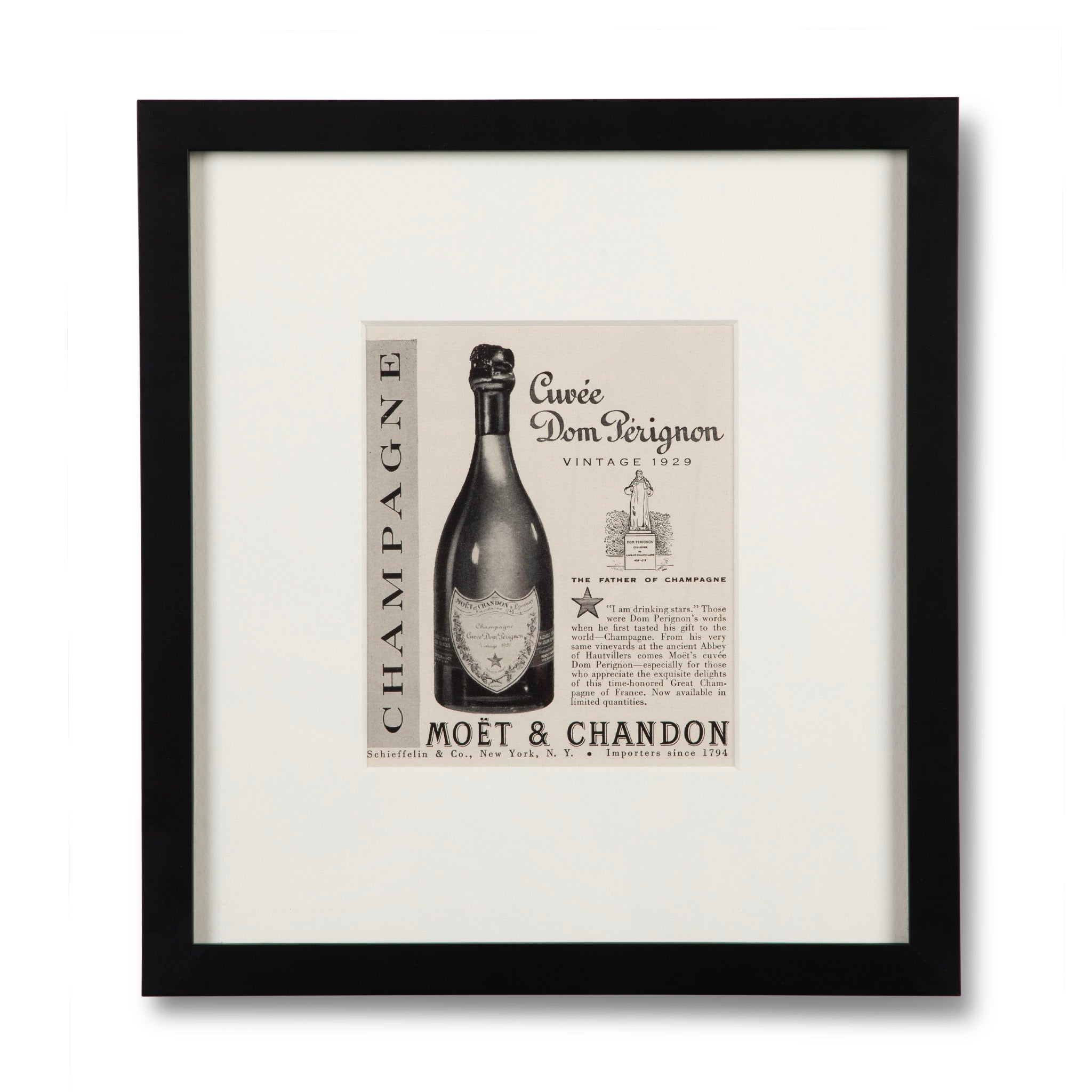 Framed Moët & Chandon Dom Pérignon Champagne Advertisement