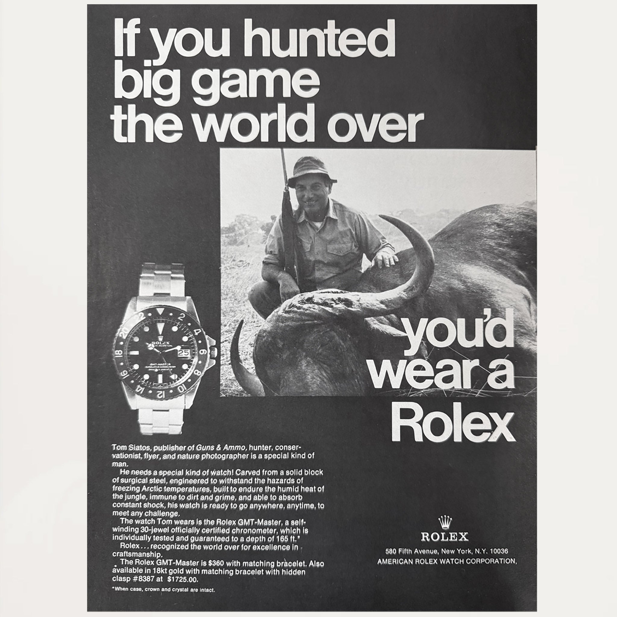 Framed Rolex GMT Big Game Hunting Advertisement