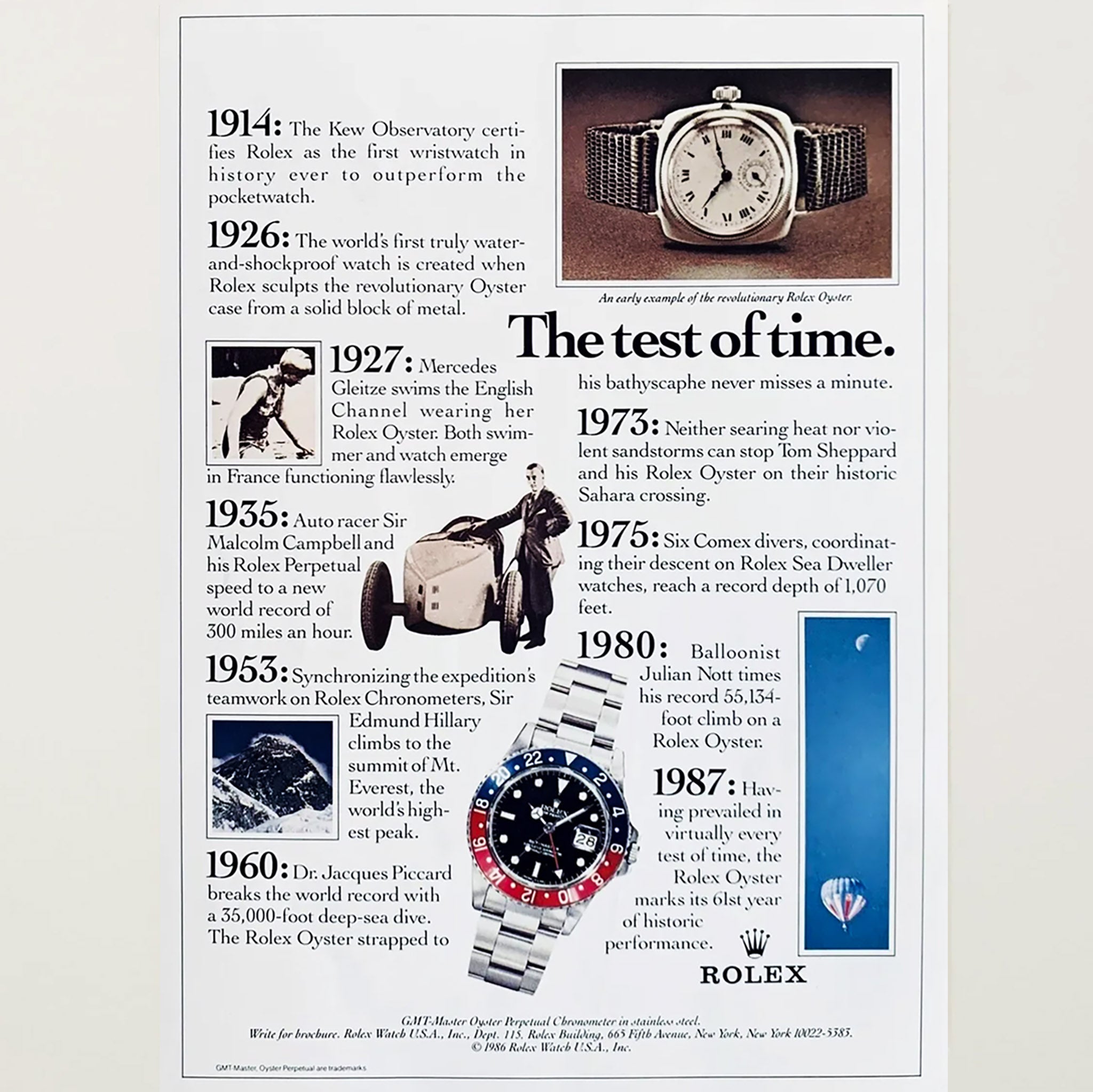 Framed Rolex the Test of Time Advertisement