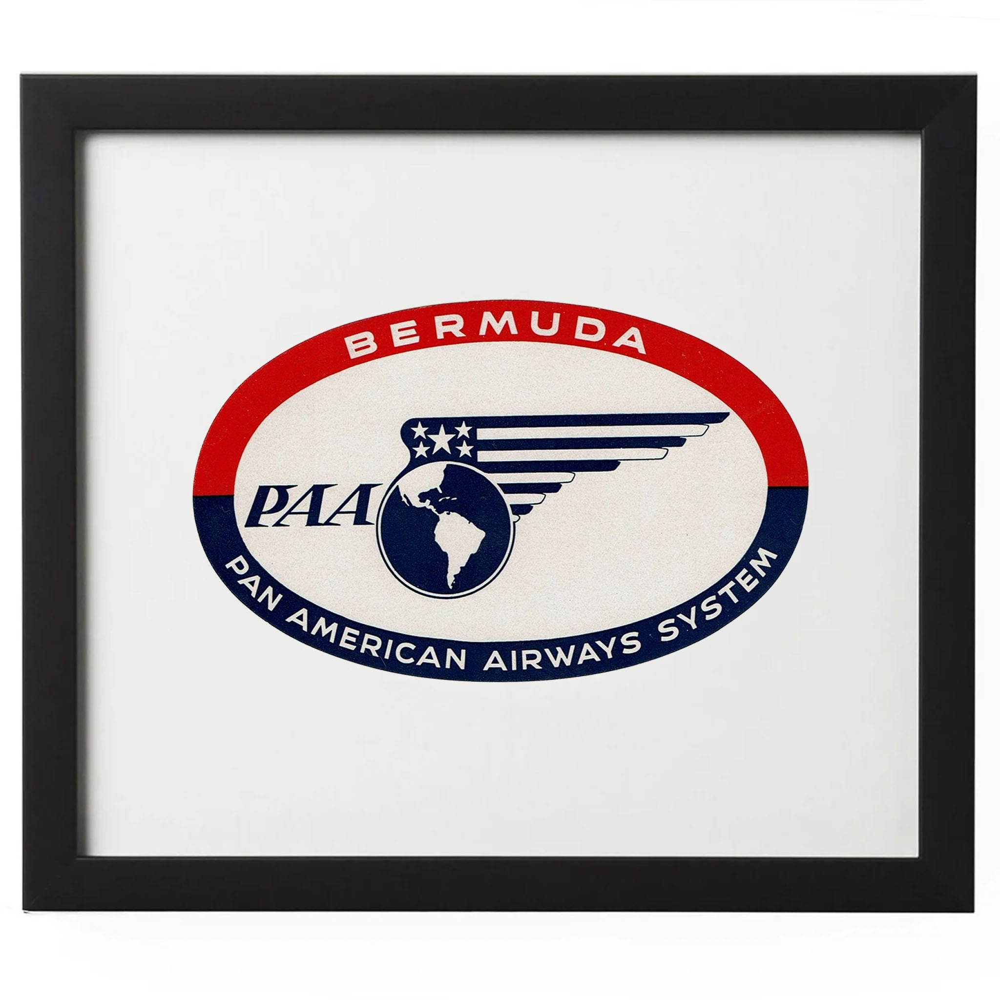 Framed Midcentury Pan American Airlines Bermuda Luggage Label