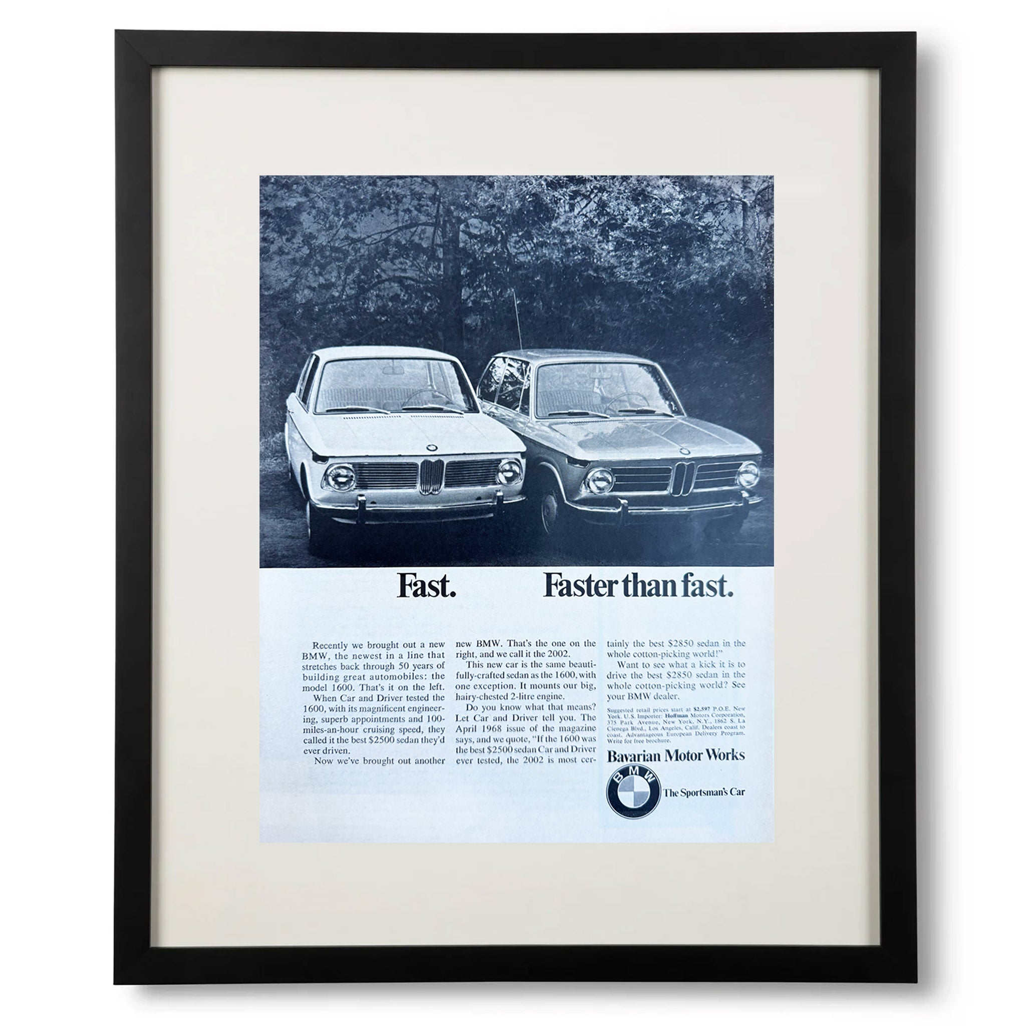 Framed BMW 2002 Faster than Fast Advertisement