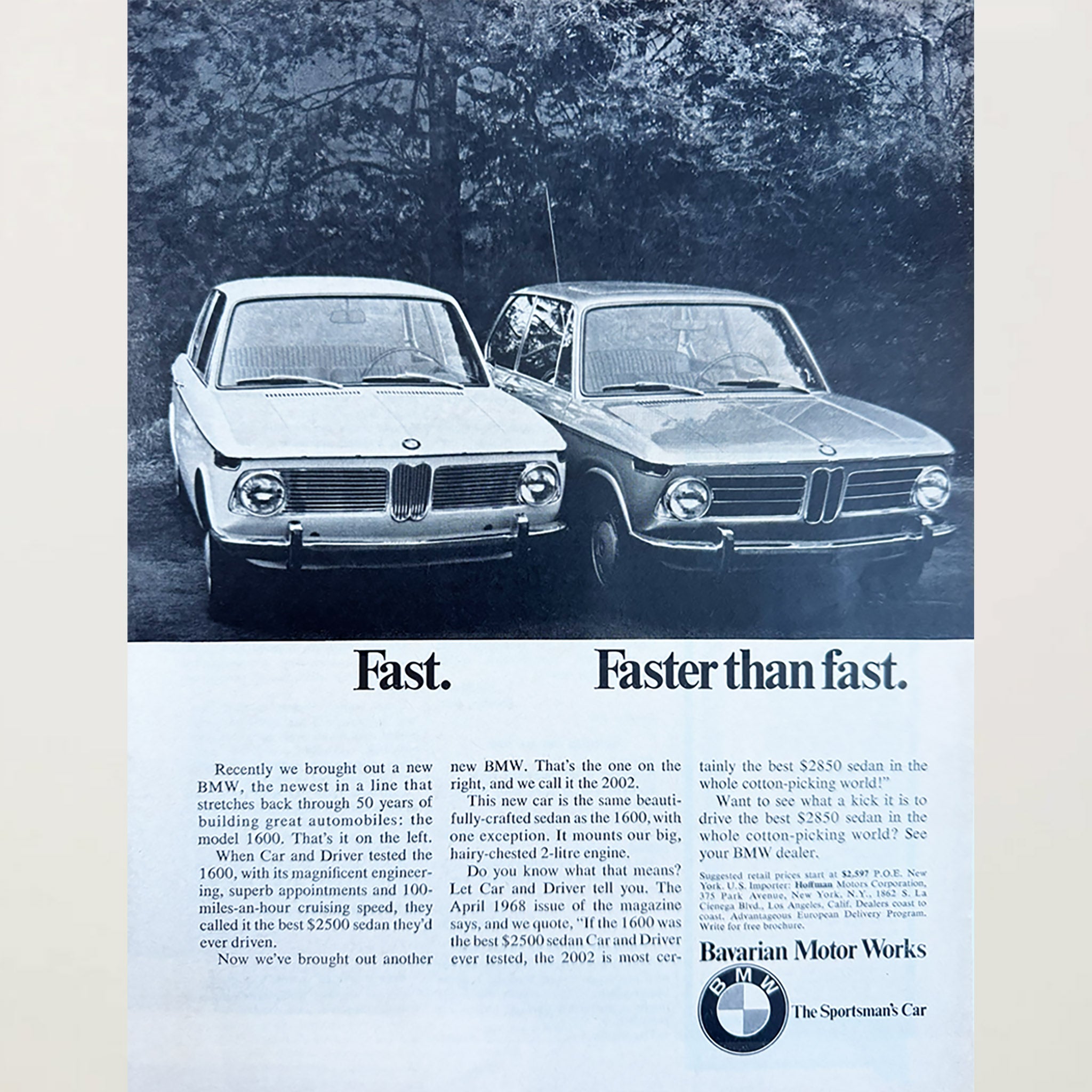 Framed BMW 2002 Faster than Fast Advertisement