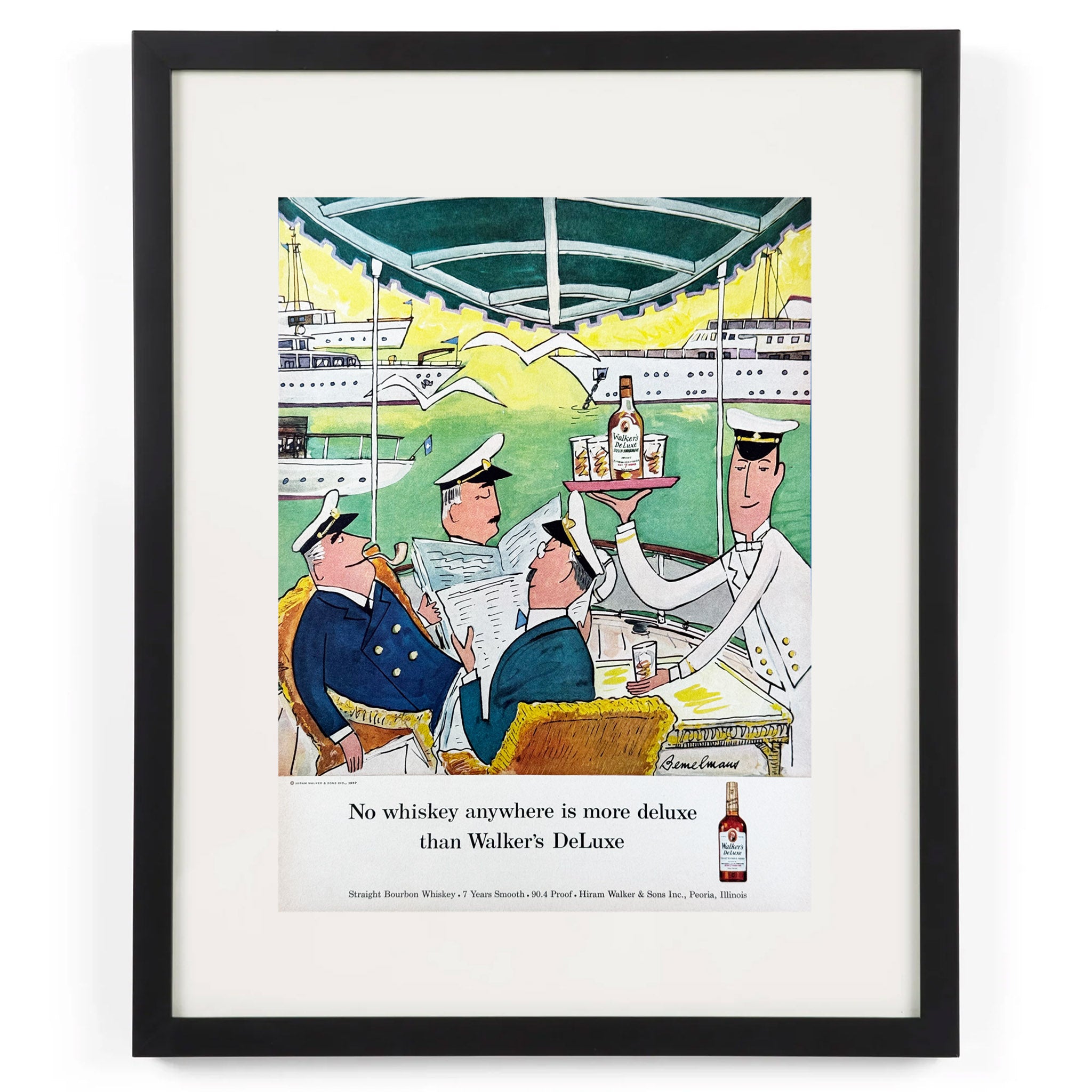 Framed Ludwig Bemelmans Walker's deLuxe Bourbon Yacht Ad