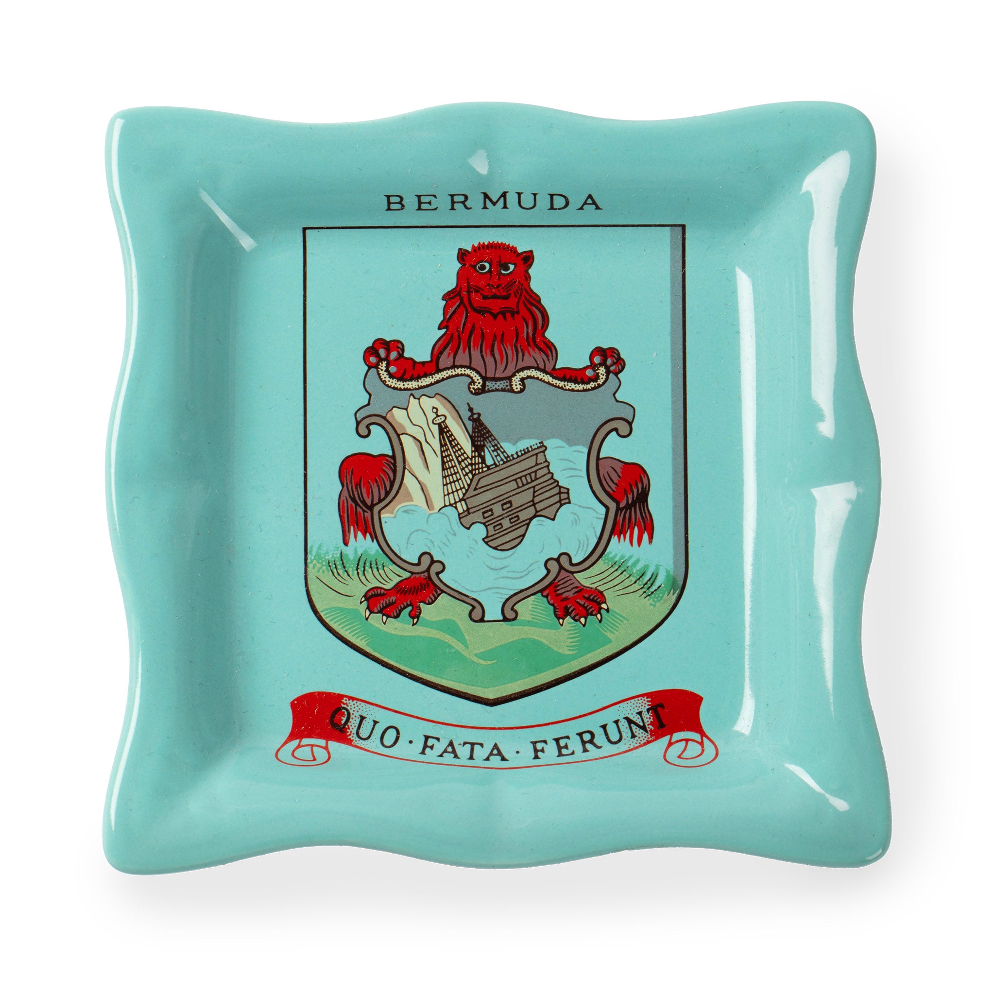 Vintage Bermuda Coat of Arms Ashtray – Teal Glazed Ceramic