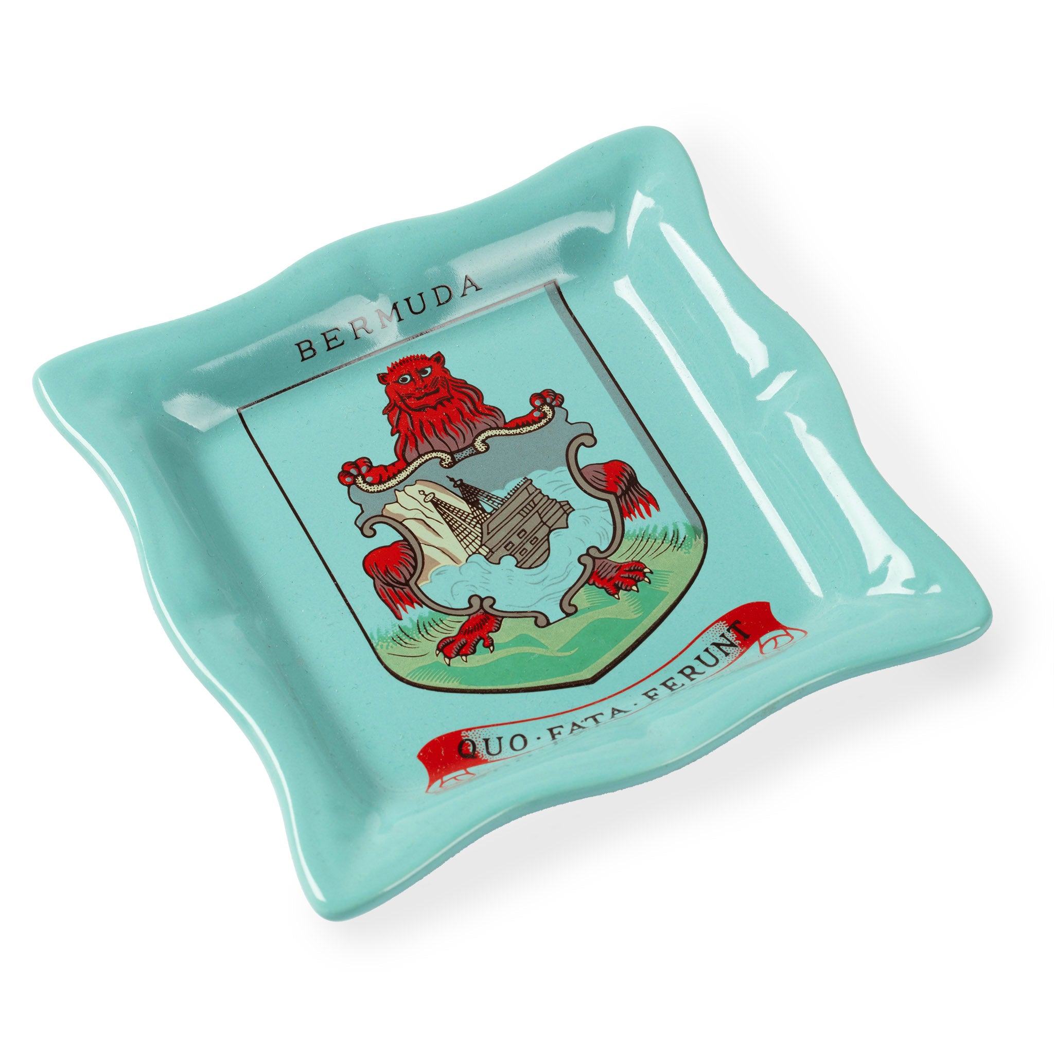 Vintage Bermuda Coat of Arms Ashtray – Teal Glazed Ceramic