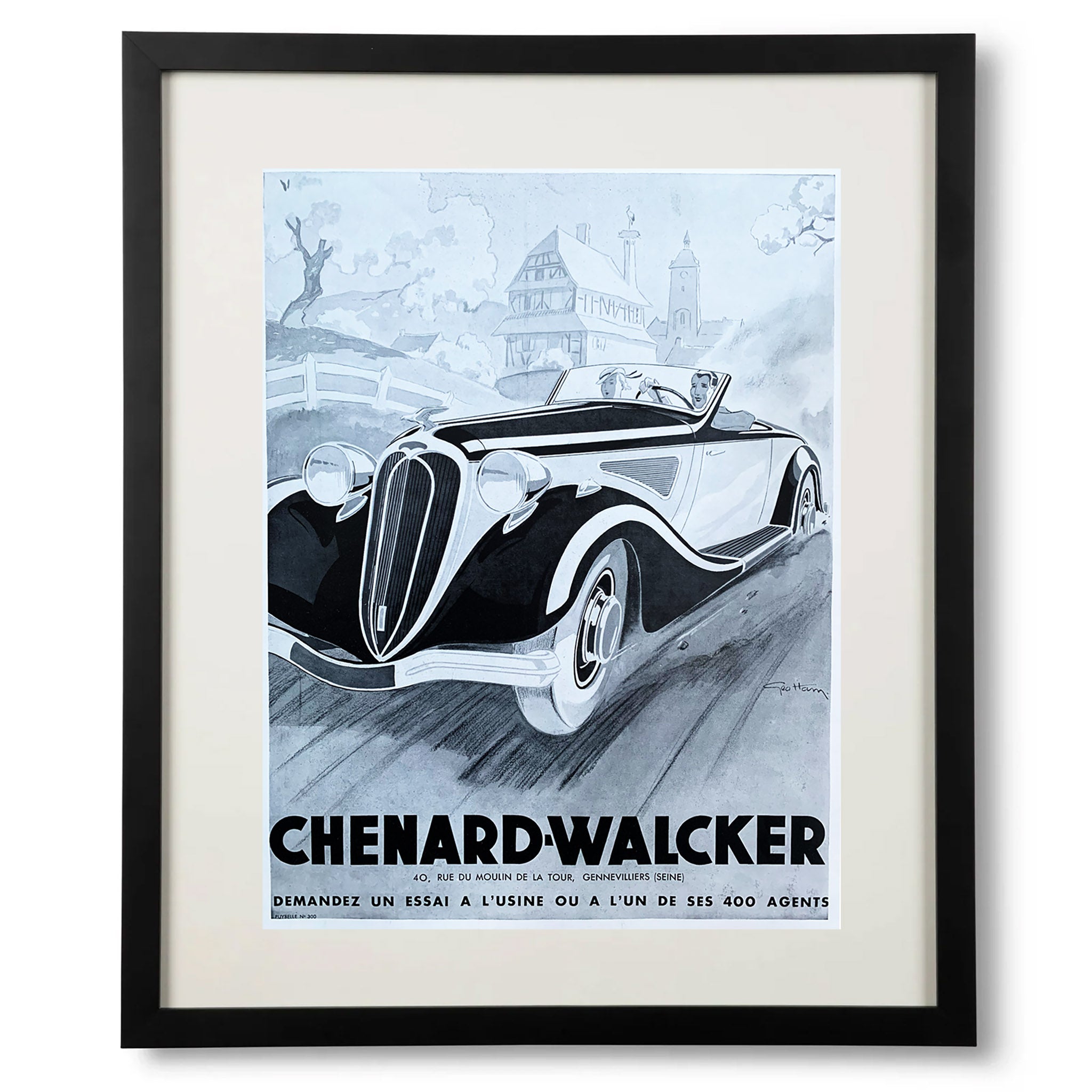 Framed Art Deco Chenard-Walcker Advertisement