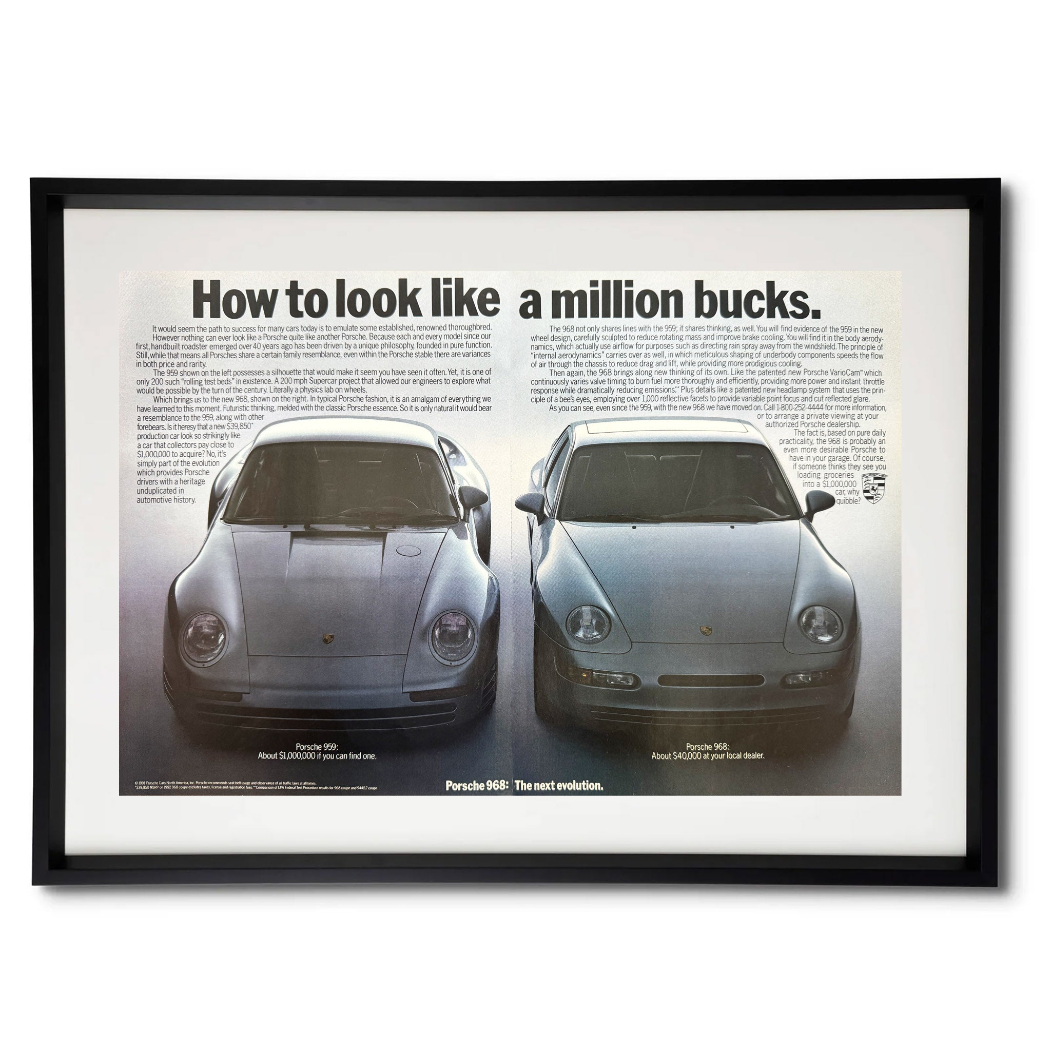 Framed Porsche 959 How to Look Like a Million Bucks Advertisement