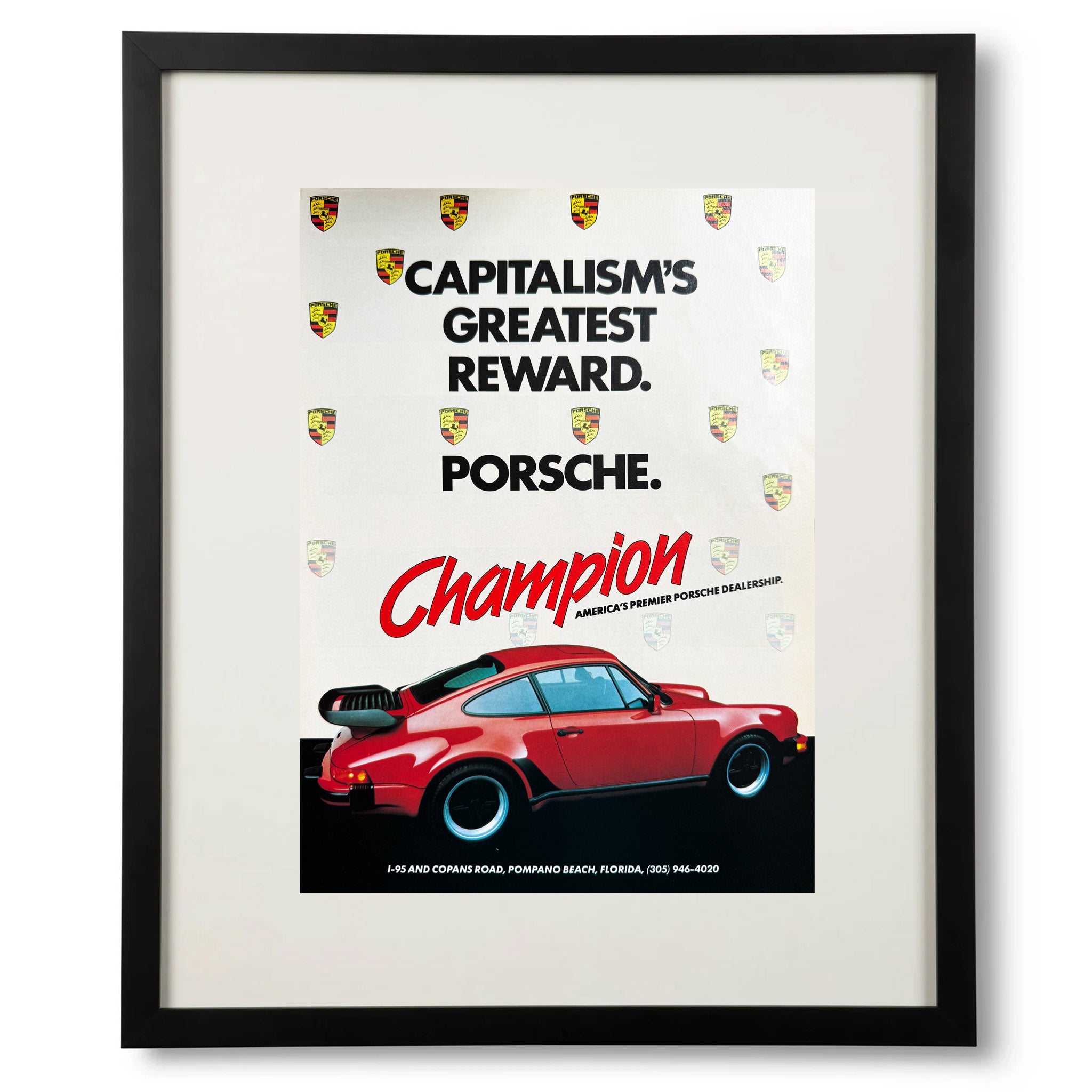 Framed Porsche 930 Turbo Capitalism's Greatest Reward Ad