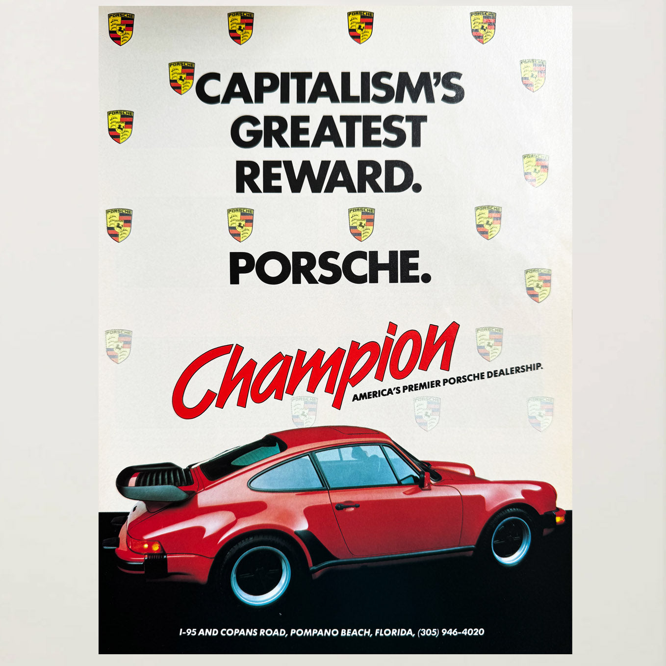 Framed Porsche 930 Turbo Capitalism's Greatest Reward Ad