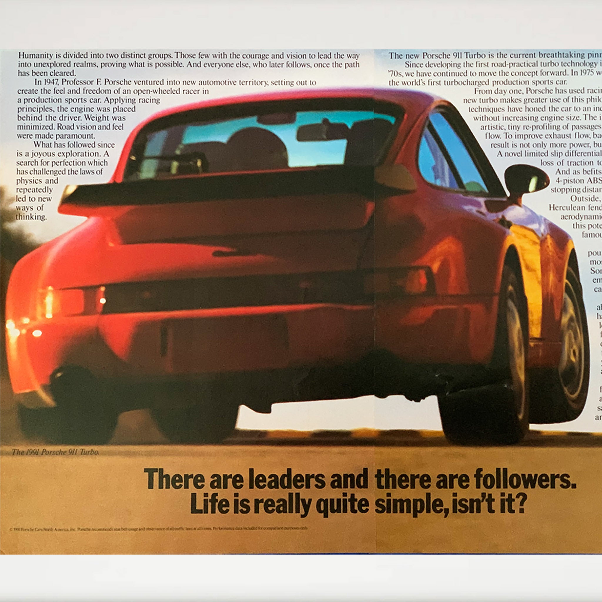Framed Porsche 964 Turbo There are Leaders and There are Followers Advertisement