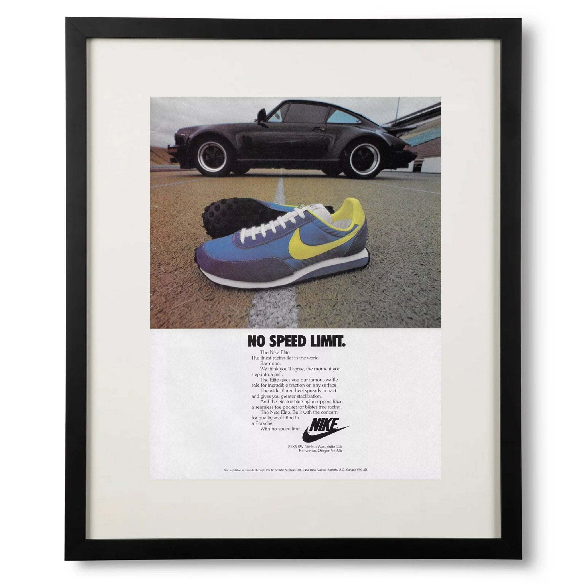 Framed 1978 Nike & Porsche 911 'No Speed Limit' Advertisement