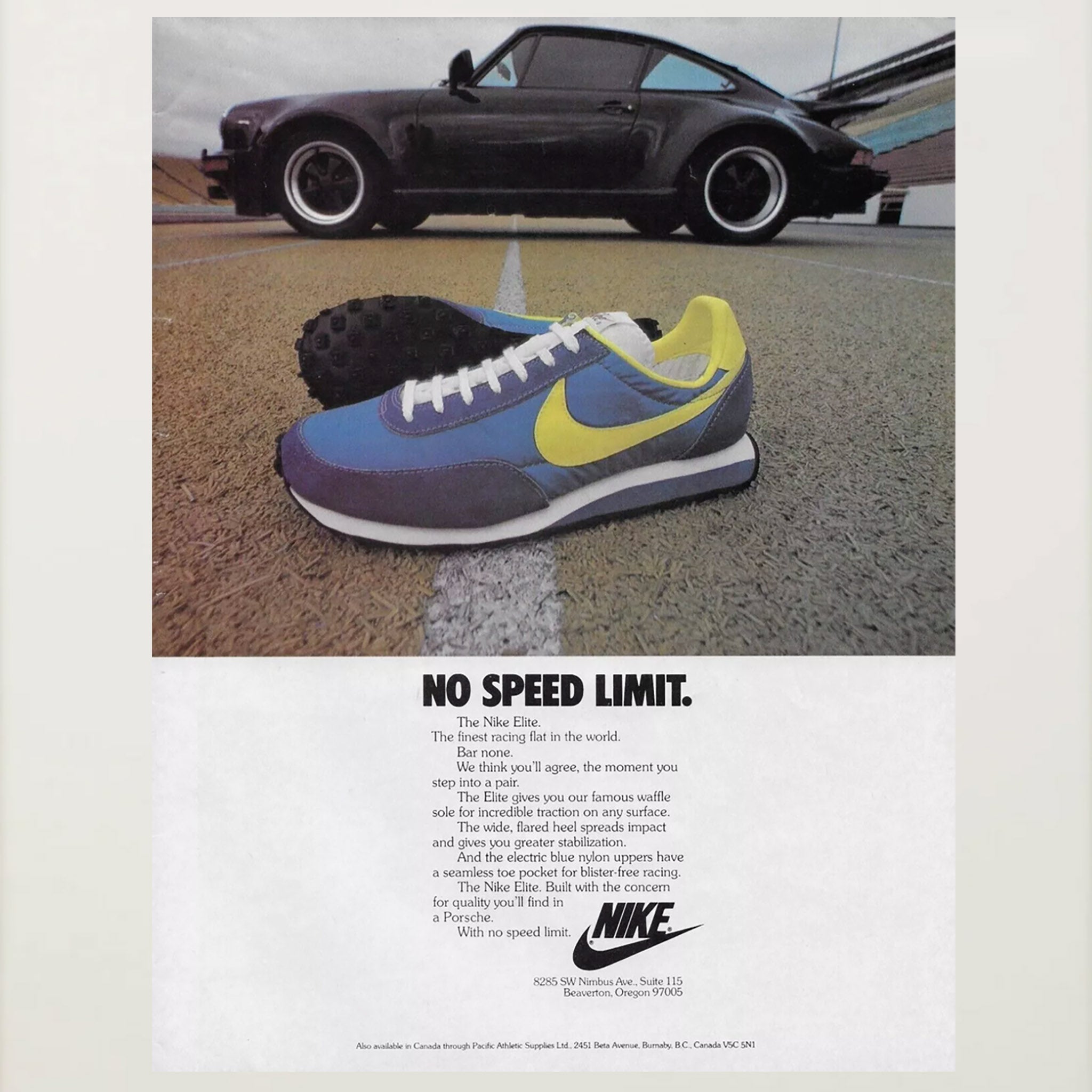 Framed 1978 Nike & Porsche 911 'No Speed Limit' Advertisement
