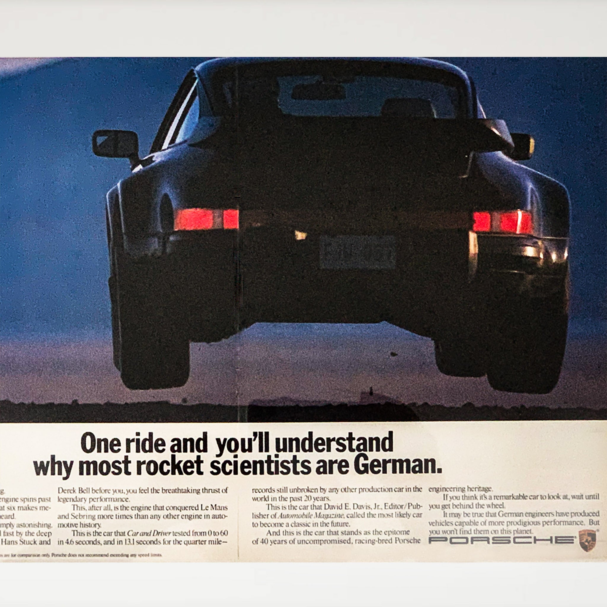 Framed Porsche 930 Turbo Rocket Scientist Advertisement