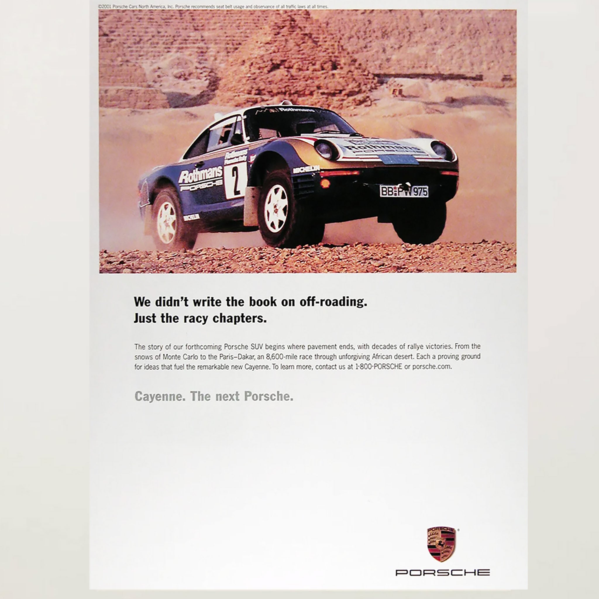 Framed Porsche 953 Paris-Dakar Rally Advertisement