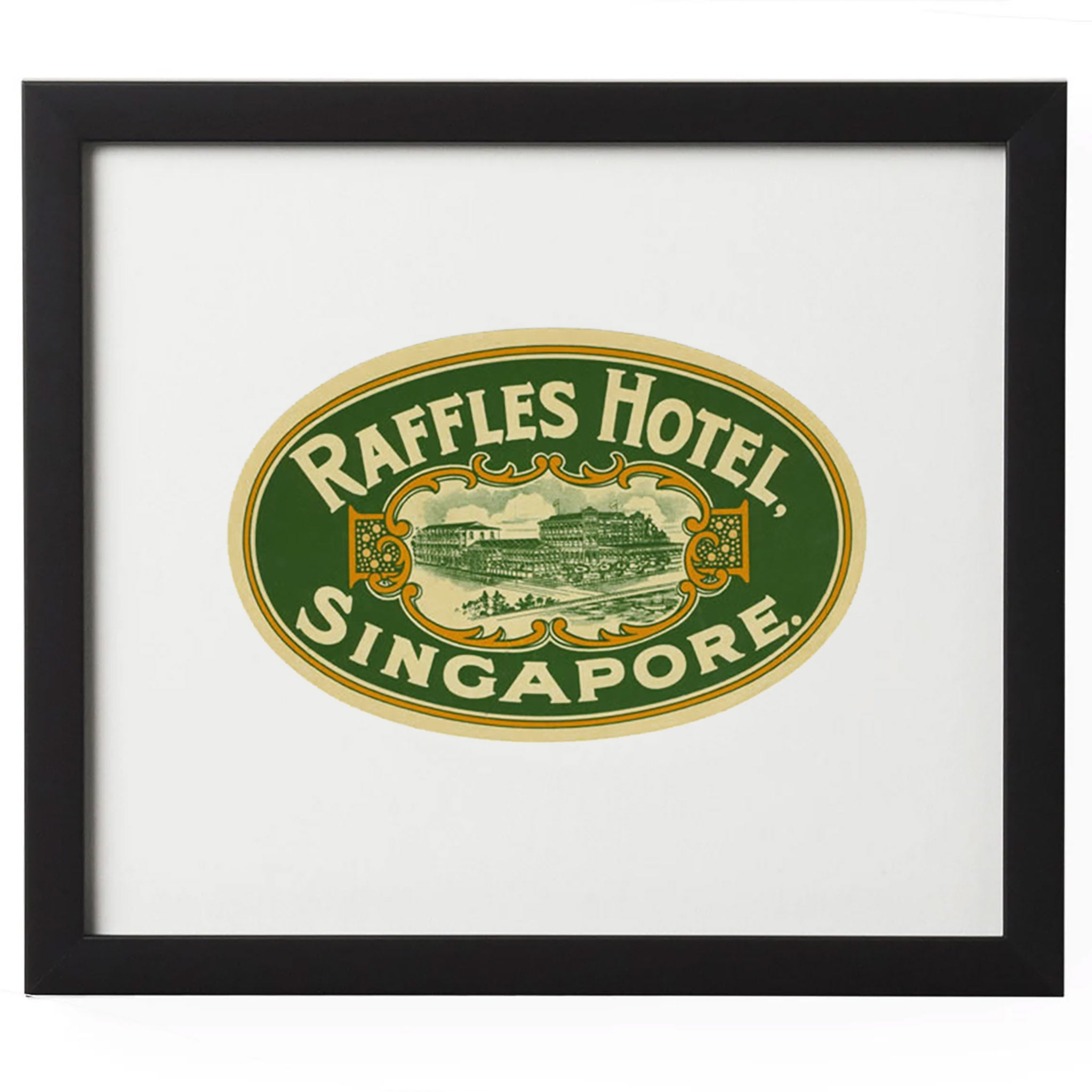 Framed Raffles Hotel Singapore Luggage Label