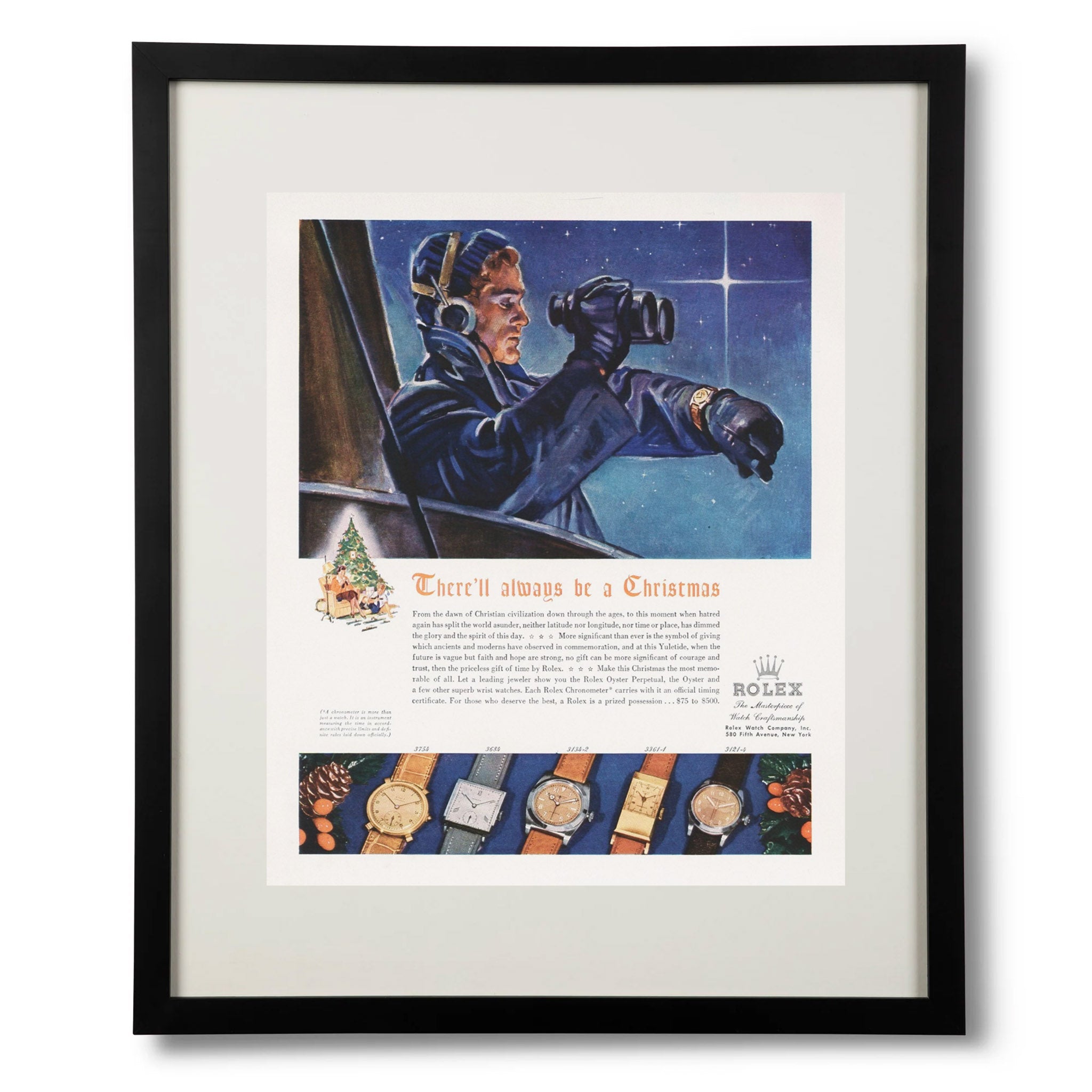 Framed 1942 Rolex “There’ll Always Be a Christmas” Original Advertisement