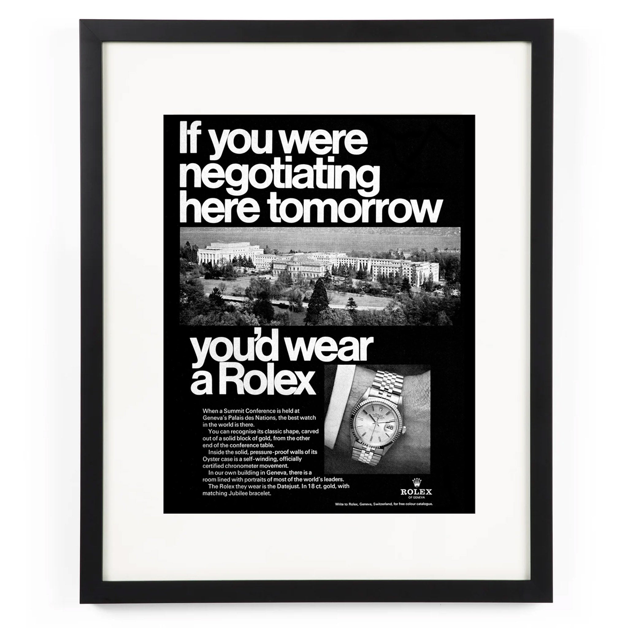 Framed Rolex Datejust “If You Were Negotiating Here Tomorrow” Ad