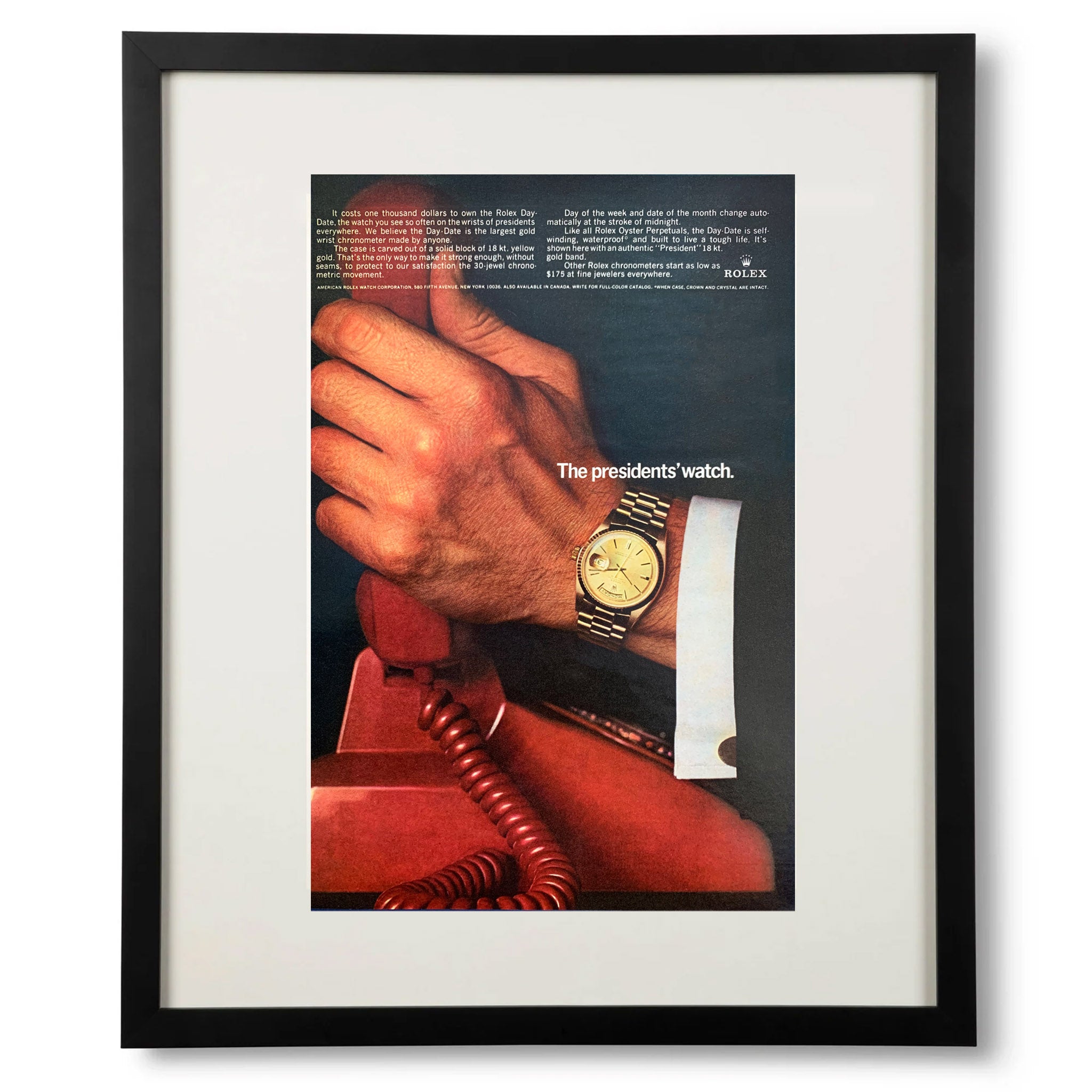 Framed Rolex President s Watch Red Phone Advertisement