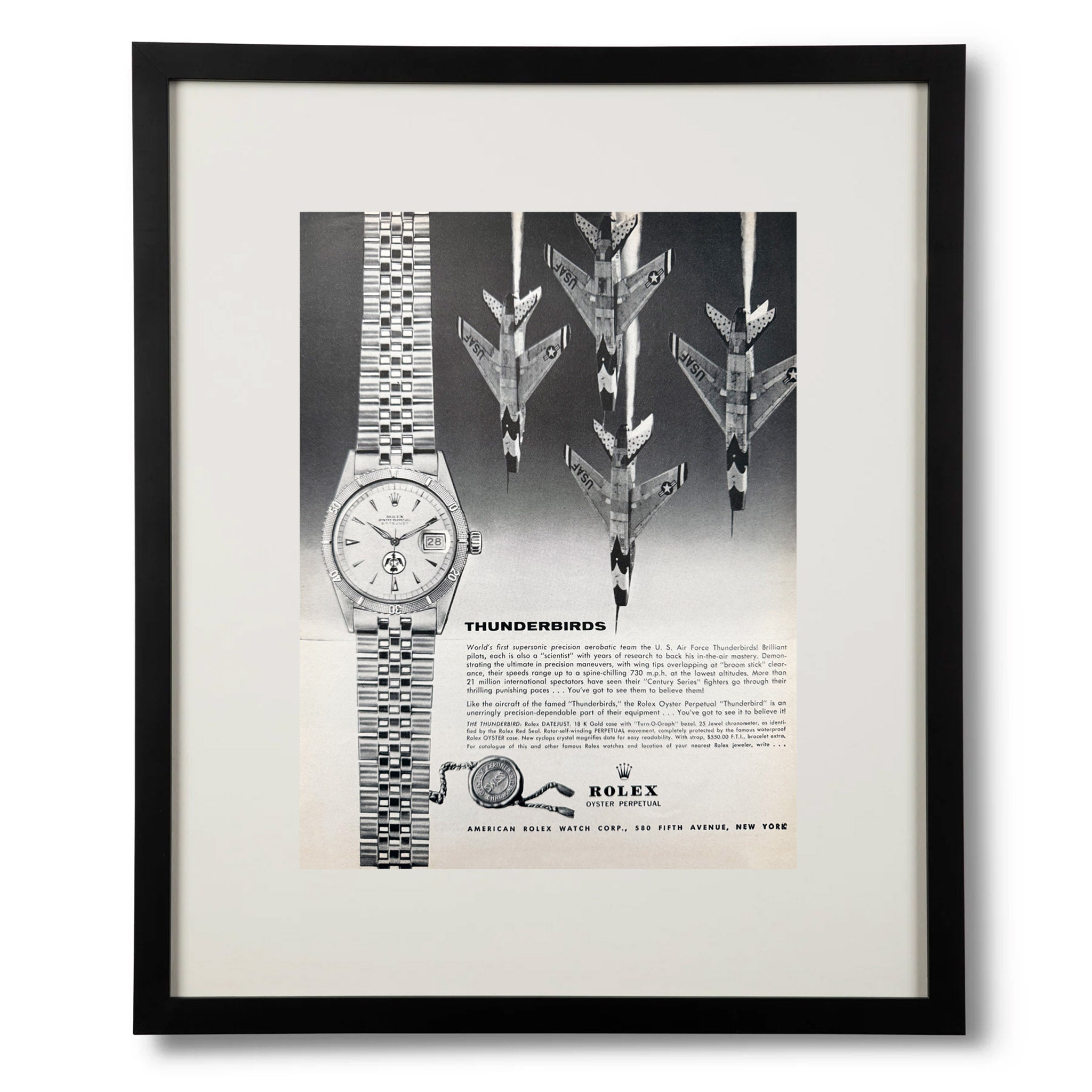 Framed 1960s Rolex Thunderbirds Advertisement