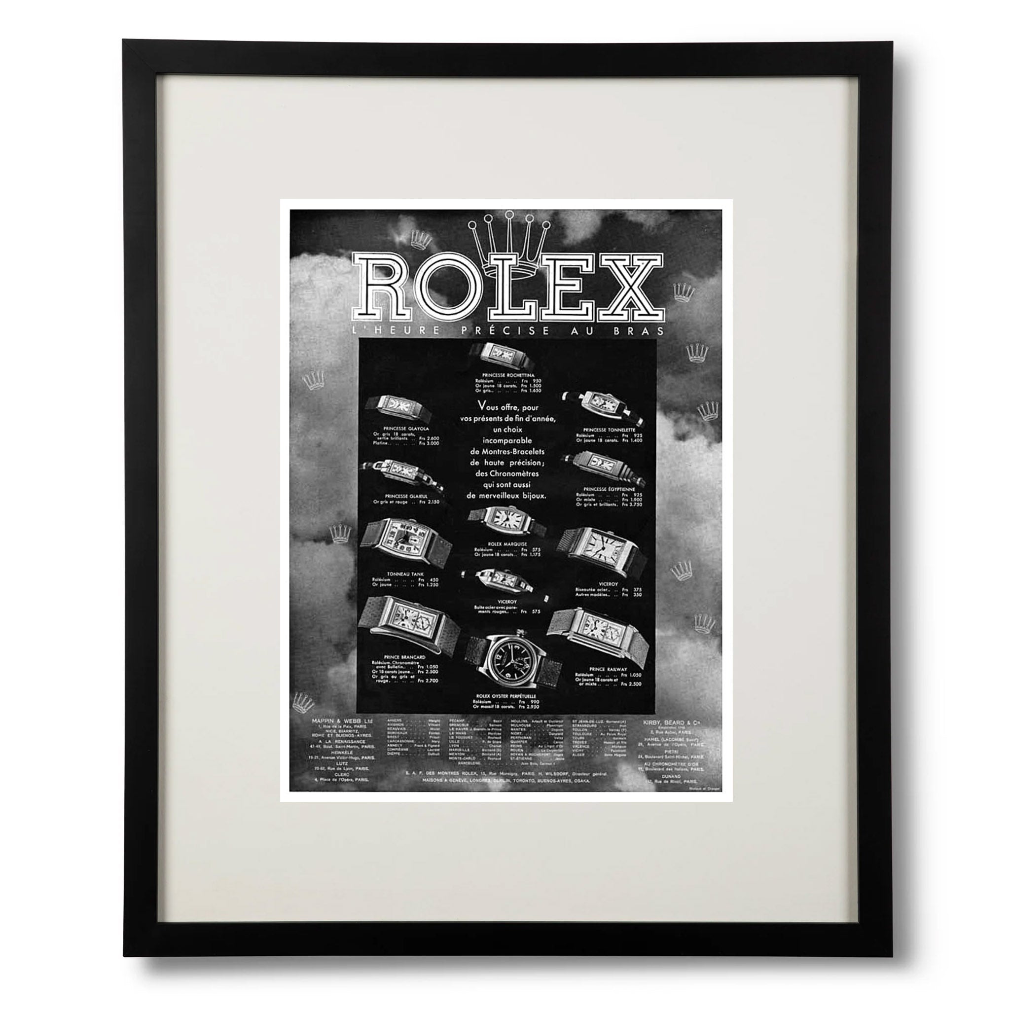 Framed Rolex 1934 Precise Time On The Arm Advertisement