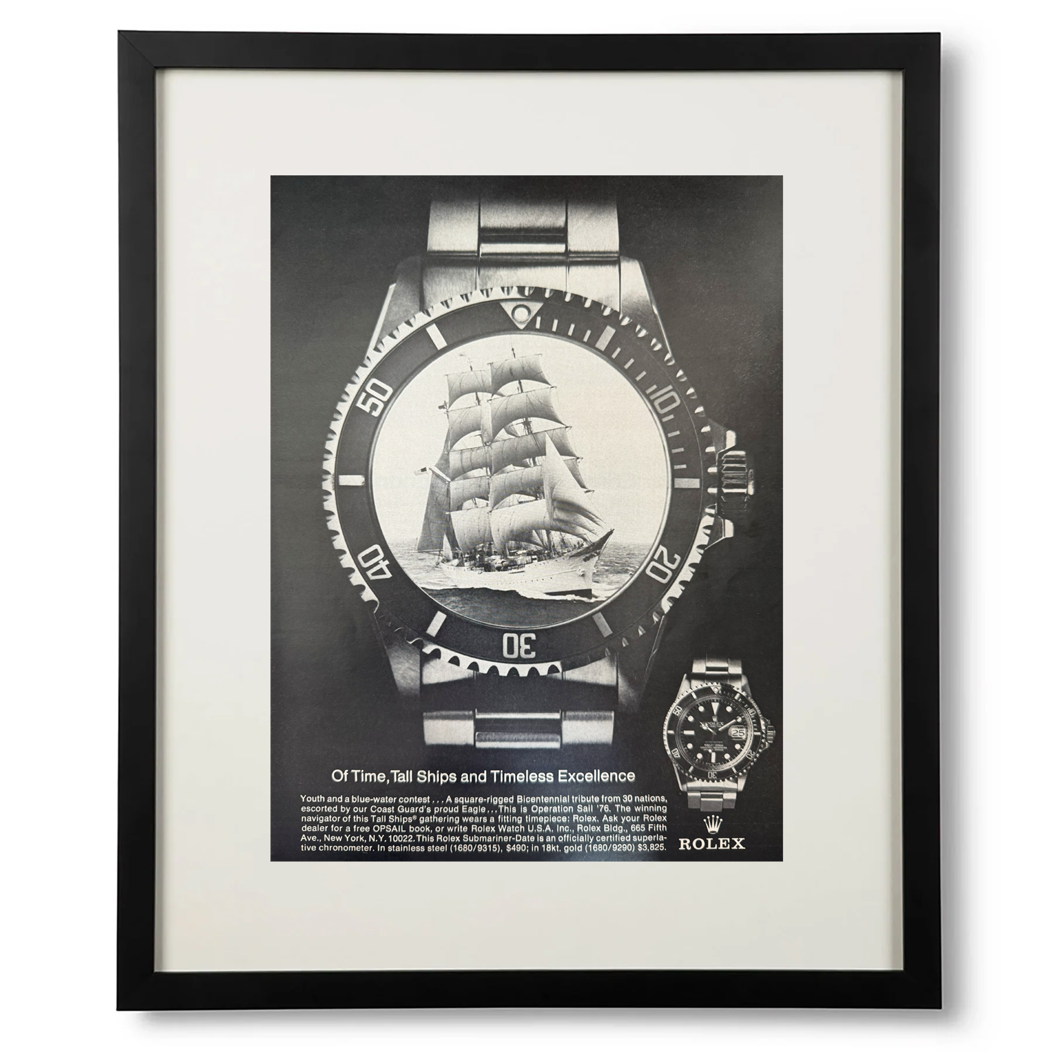 Framed Rolex Submariner Tall Ship Advertisement