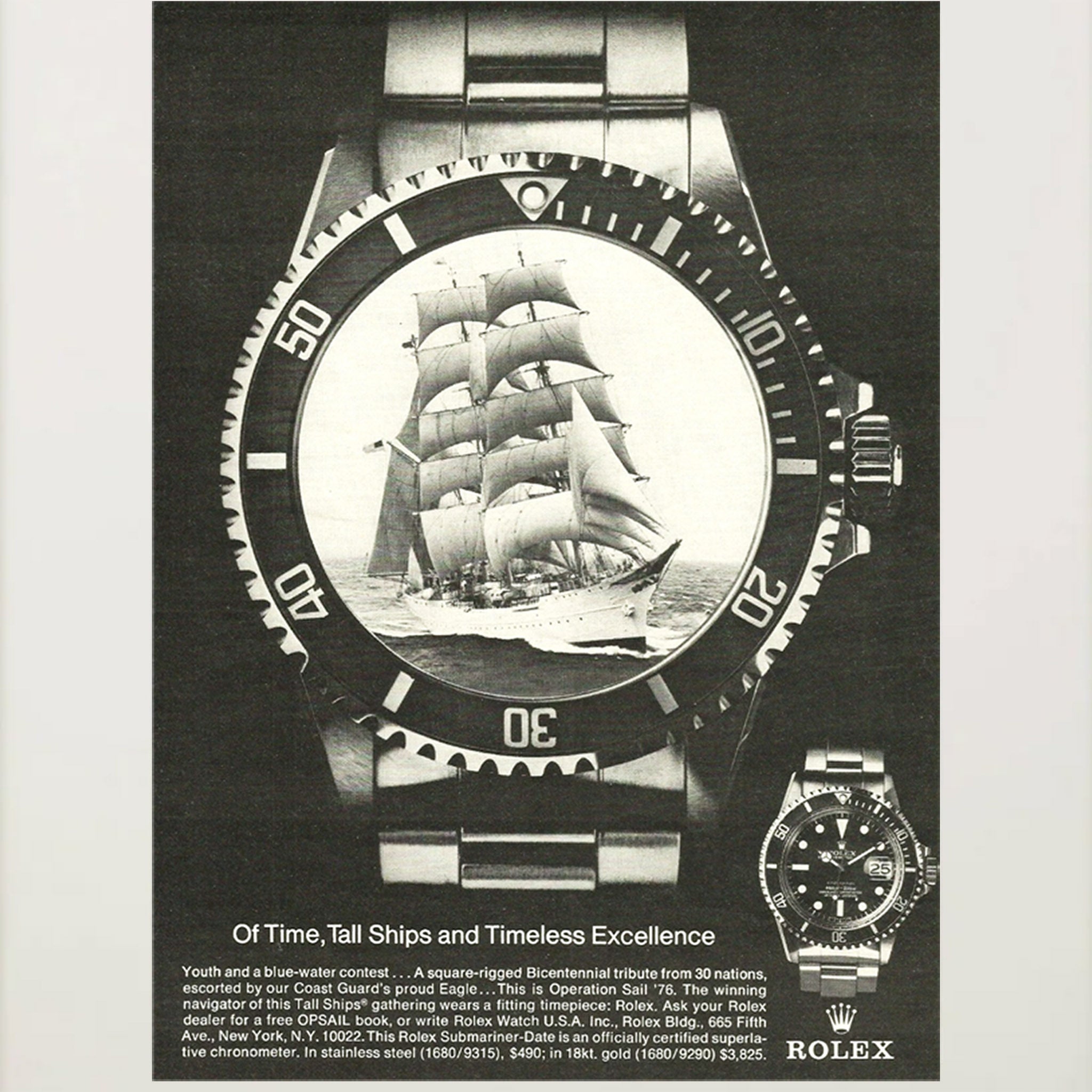 Vintage 1970s Rolex Submariner “Tall Ships” Advertisement