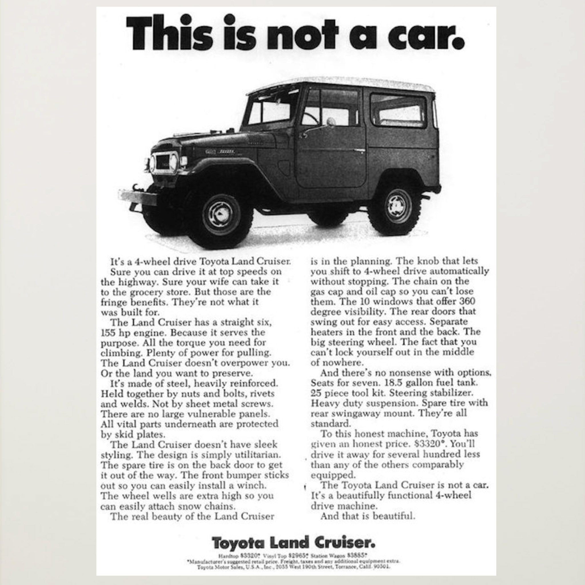 Framed Toyota Land Cruiser This is Not a Car Advertisement