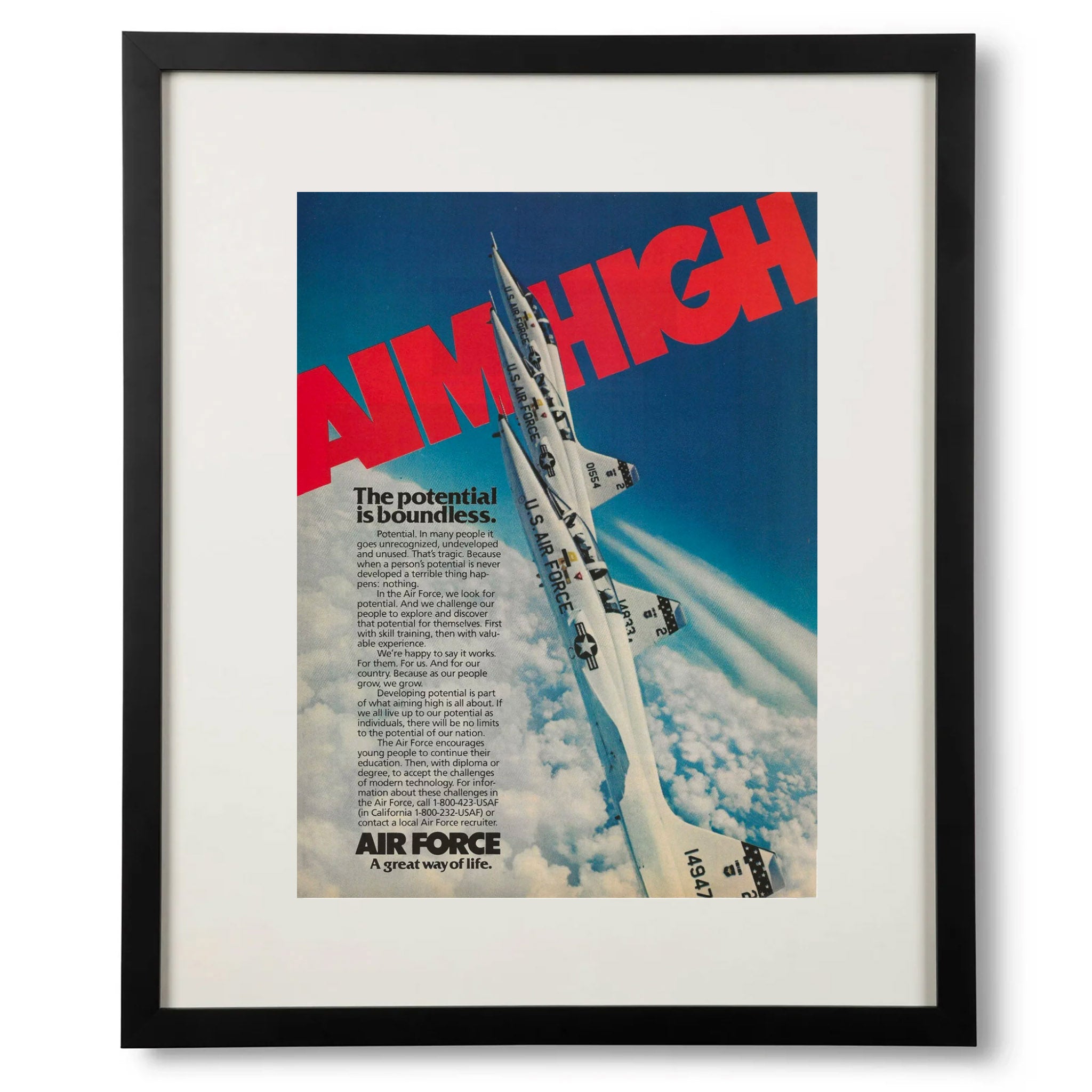 Framed US Air Force Aim High Boundless Potential Advertisement